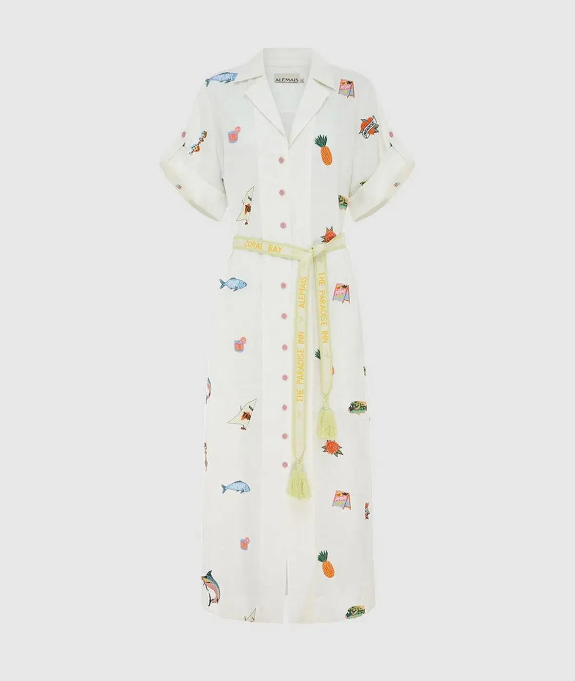 Alemais Blue Marlin Embroidered Shirtdress Multi Size 16 - Image 6
