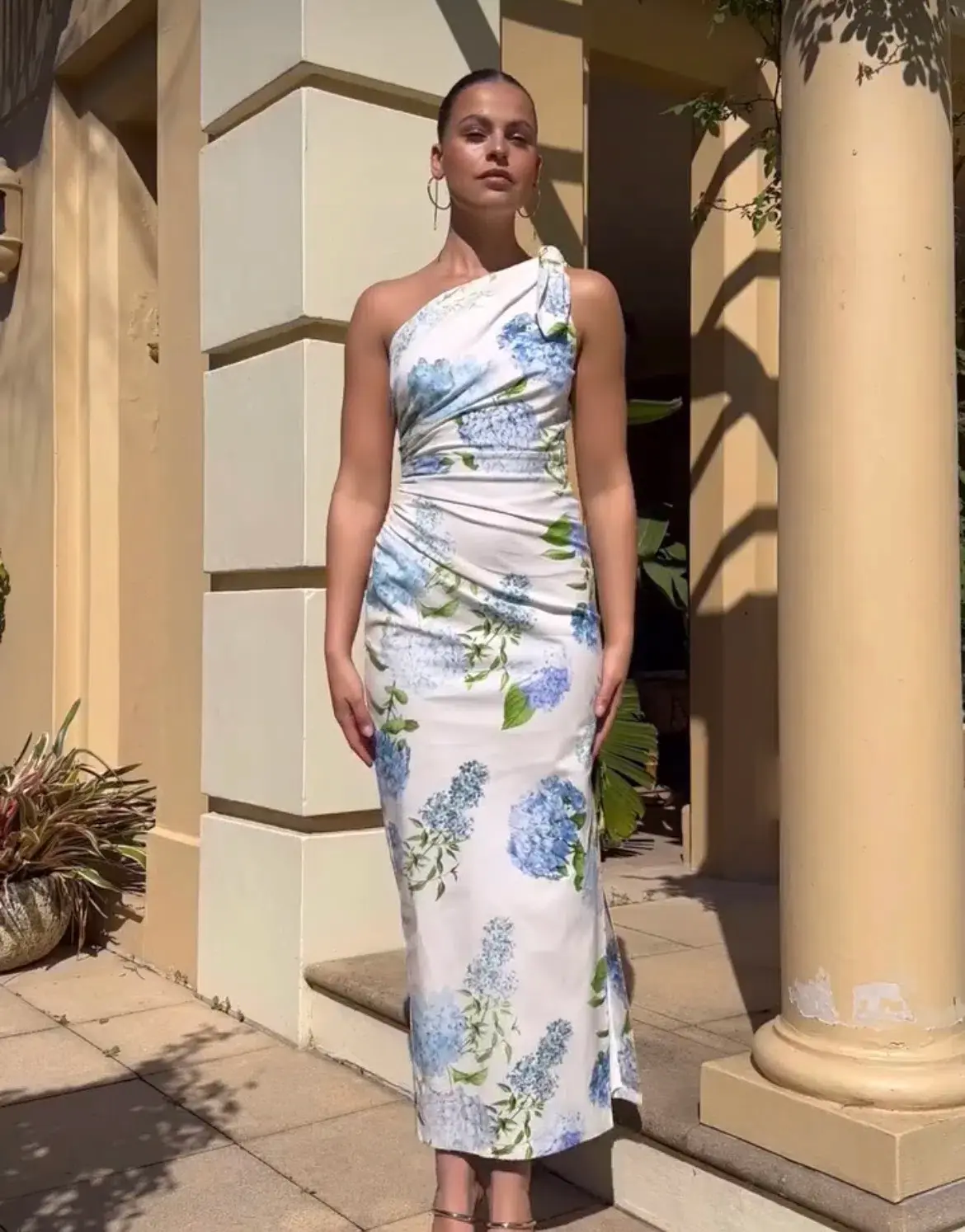 Sheike Blue Bell One Shoulder Midi Dress  Floral Size 8 - Image 1