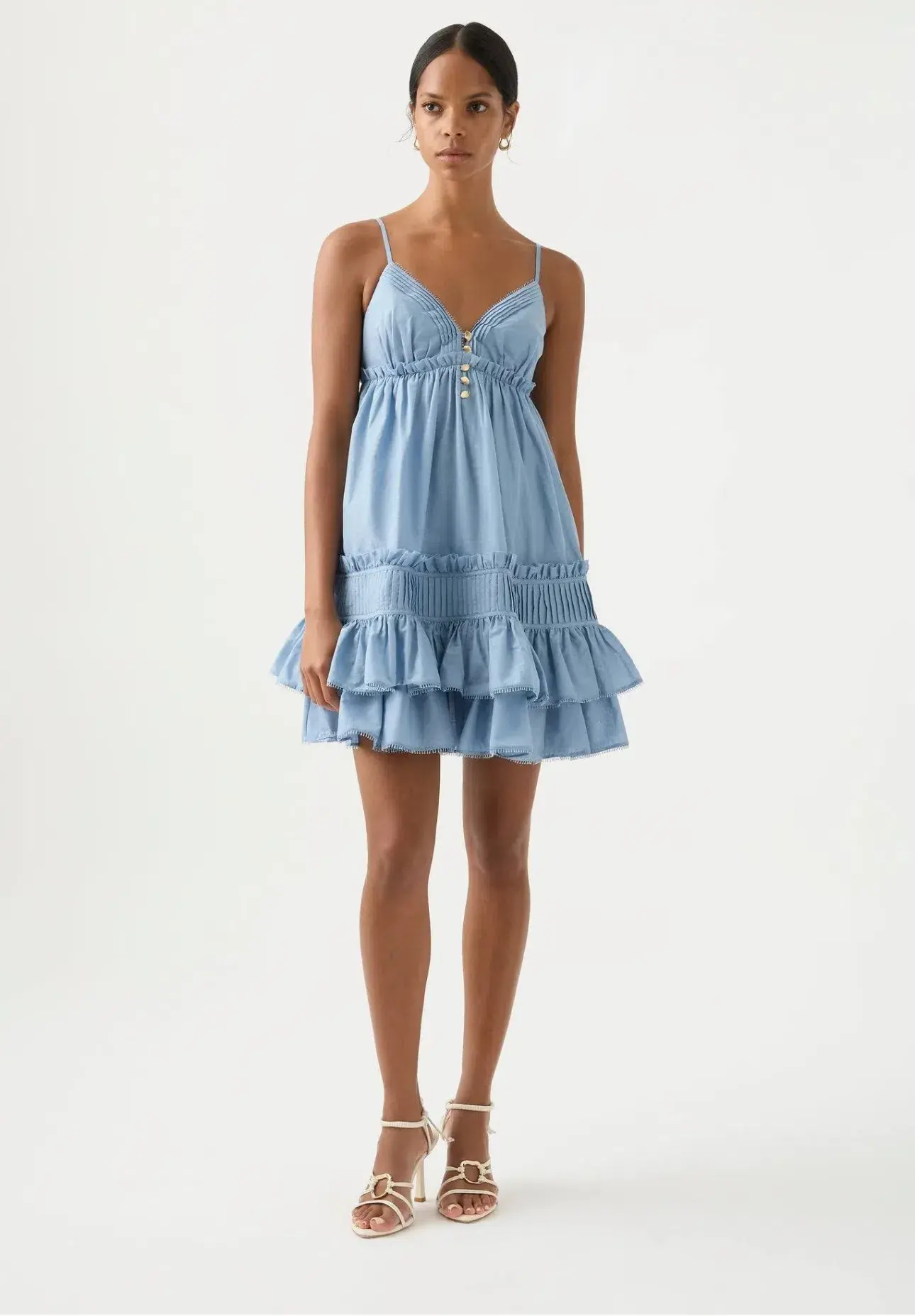 Aje Talia Flounce Mini Dress Steel Blue Size 10  - Image 1
