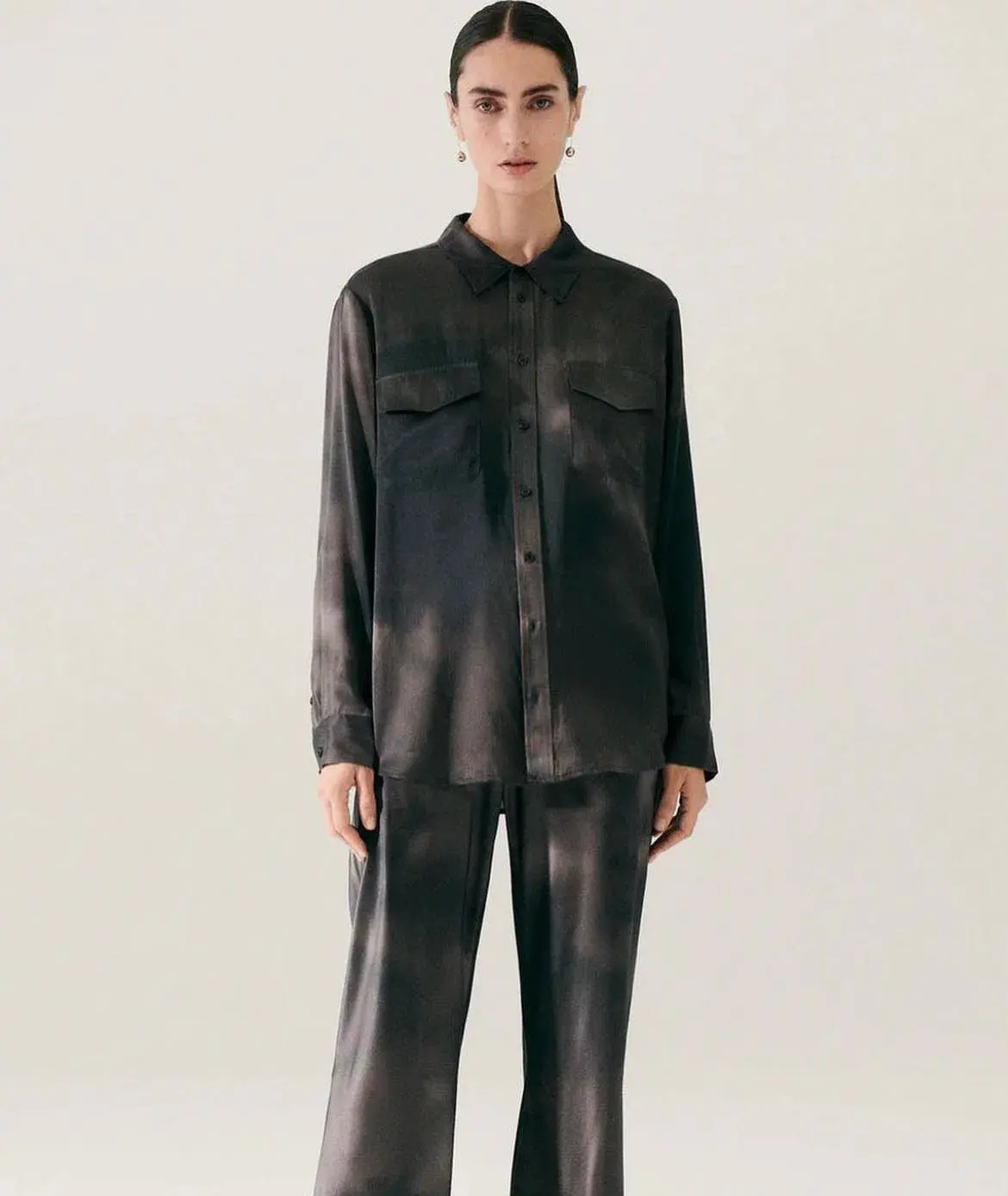 Silk Laundry Shirt and Bias Cut Pants Set Smoke Size M/Au 10  - Image 2