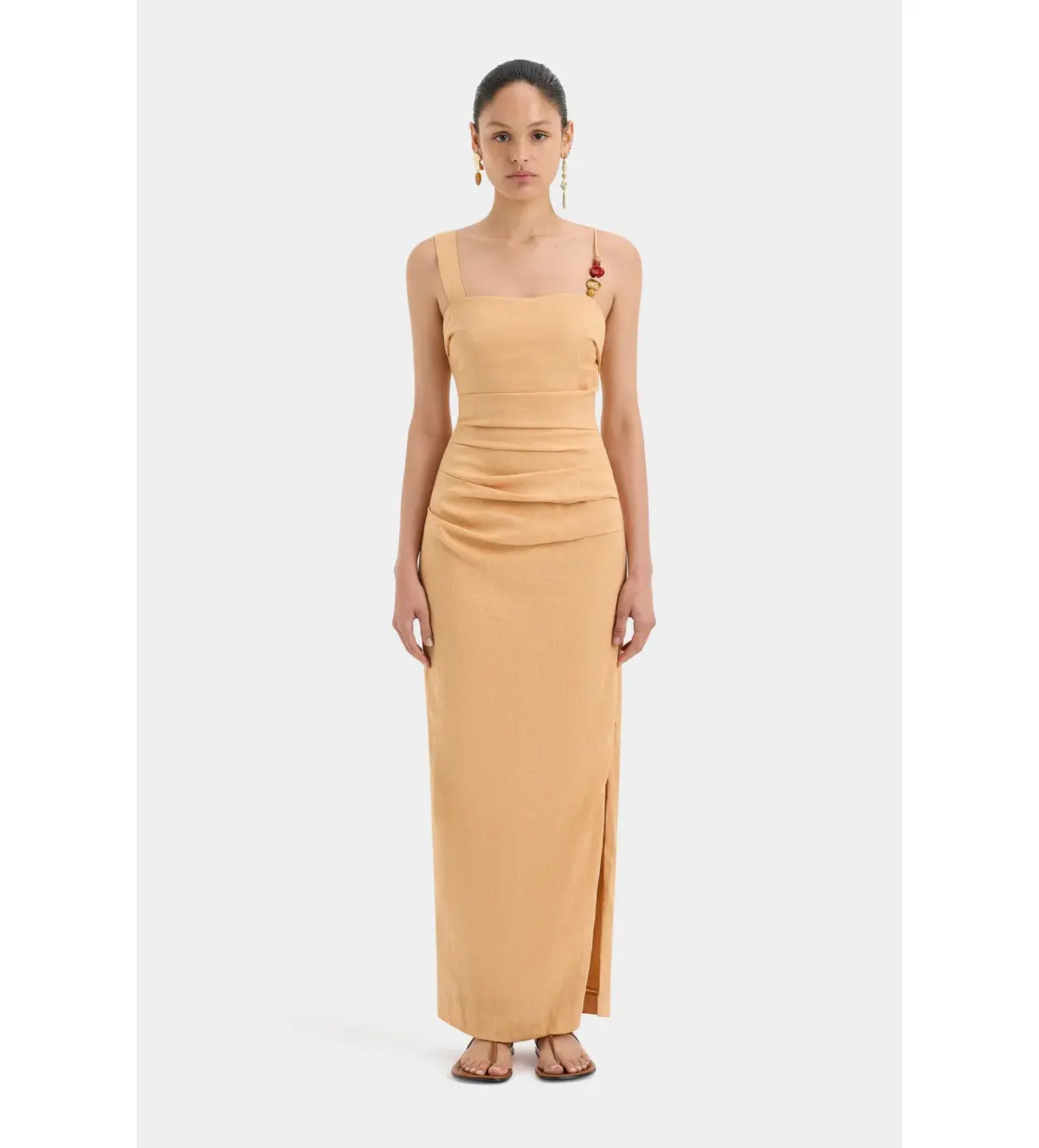 Sir The Label Antonia Beaded Midi Dress Light Tan Size 8 - Image 1