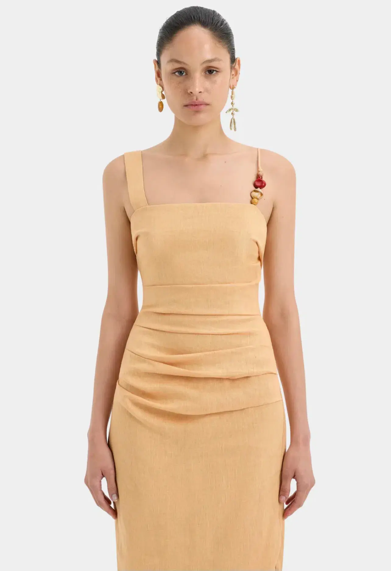 Sir The Label Antonia Beaded Midi Dress Light Tan Size 8 - Image 3