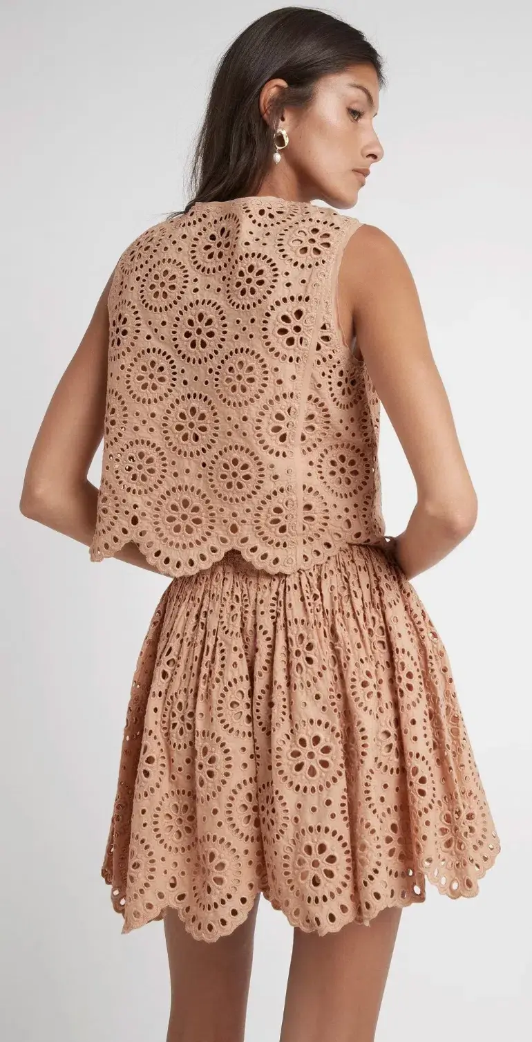 Aje Salita Broderie Mini Skirt Bleachcoast Beige Size 8 - Image 2