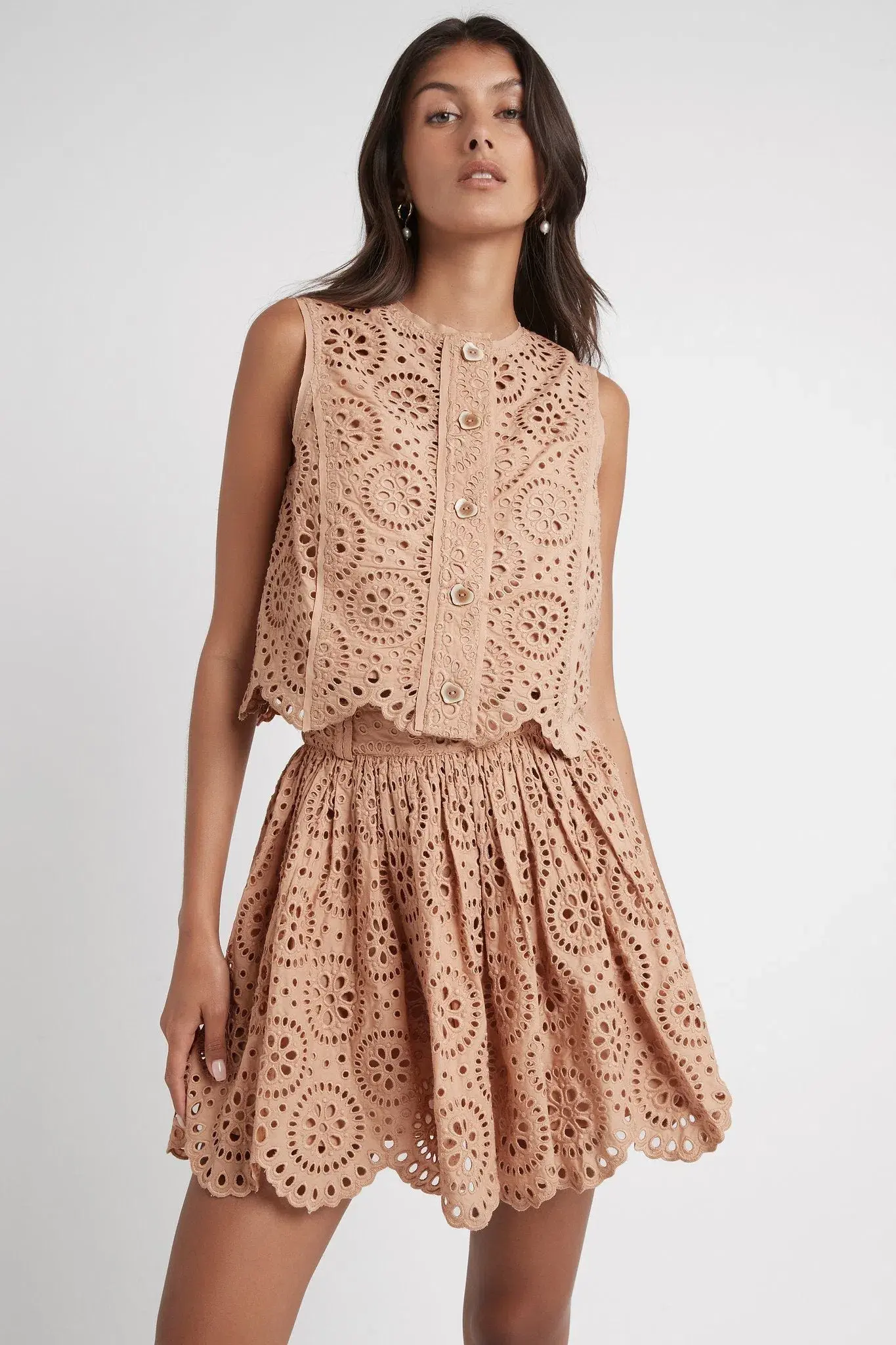 Aje Salita Broderie Shell Top Bleachcoast Beige Size 6 - Image 2