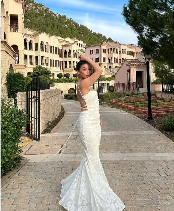 House of CB Joan Lace Up Back Maxi Dress in Ivory White Size S / AU 8 for rent on The Volte - main image