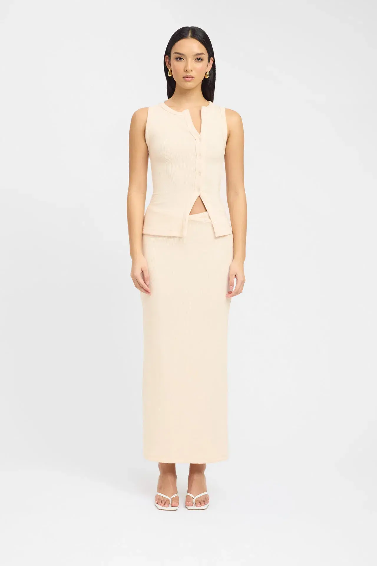 Kookai Bec Button Tank Size 36 and Carter Maxi Skirt Size 34 Set Butter Cream - Image 1