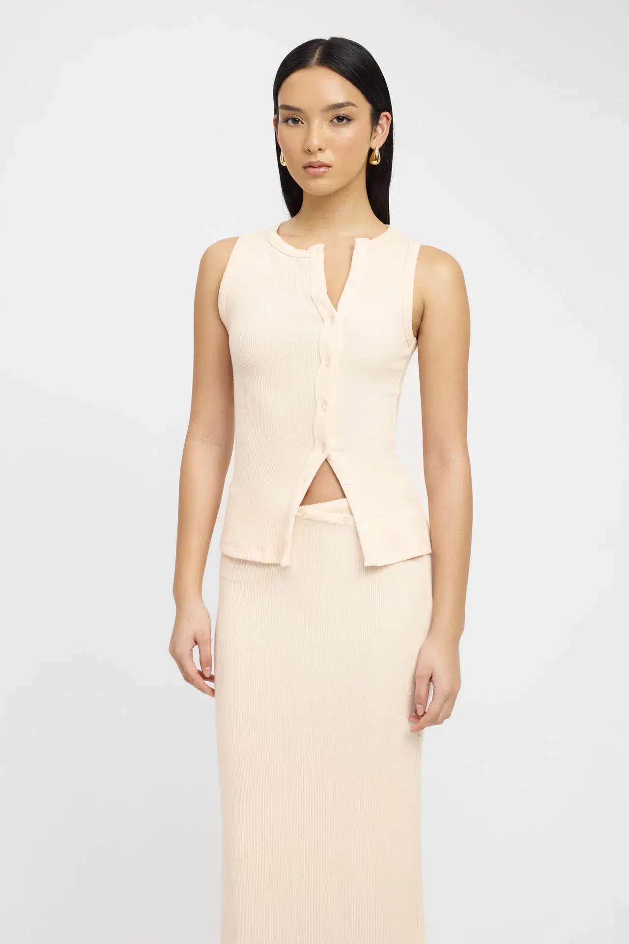Kookai Bec Button Tank Size 36 and Carter Maxi Skirt Size 34 Set Butter Cream - Image 2