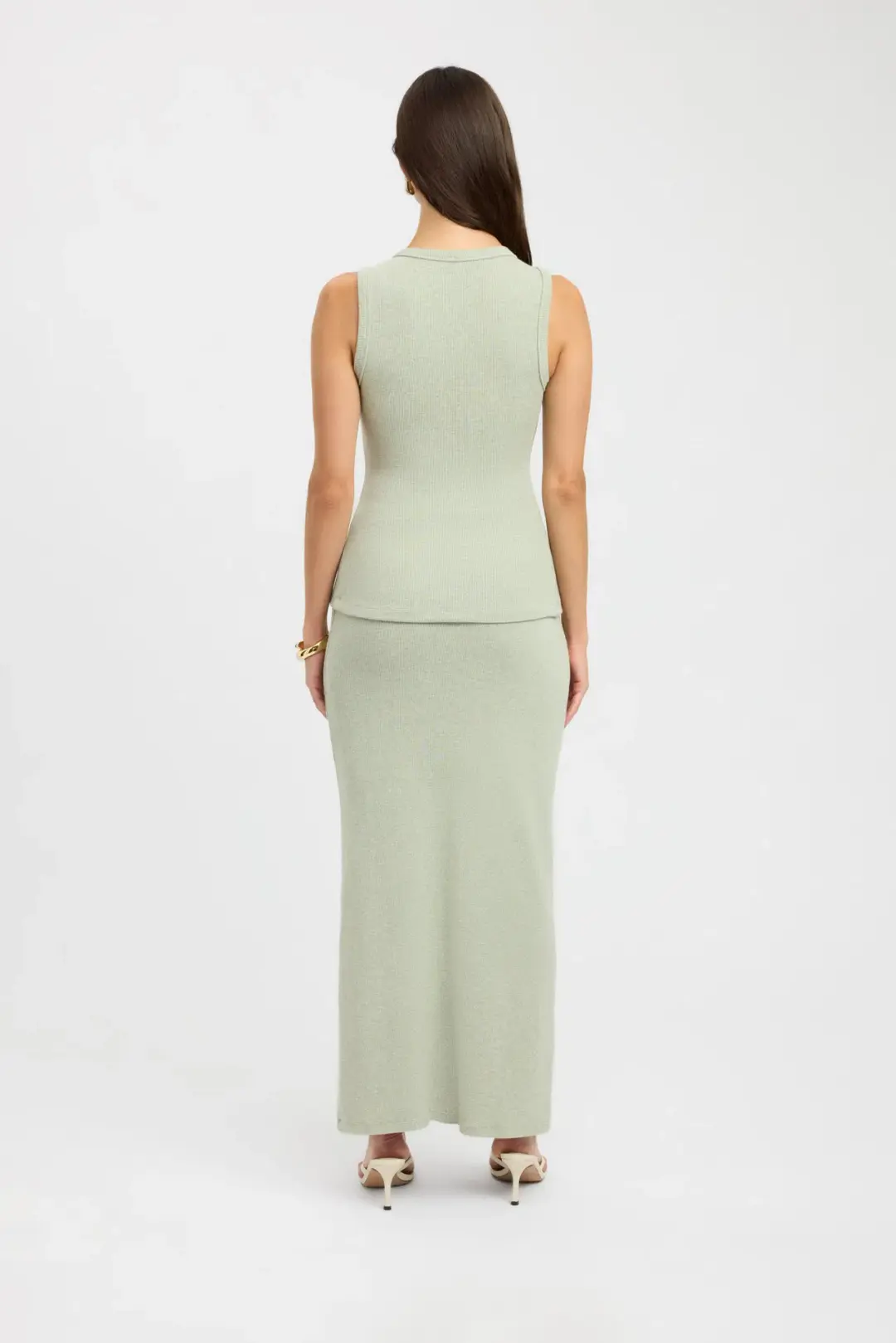 Kookai Bec Button Tank Size 36 and Carter Maxi Skirt Set Size 34 Sage Marle for rent on The Volte - main image