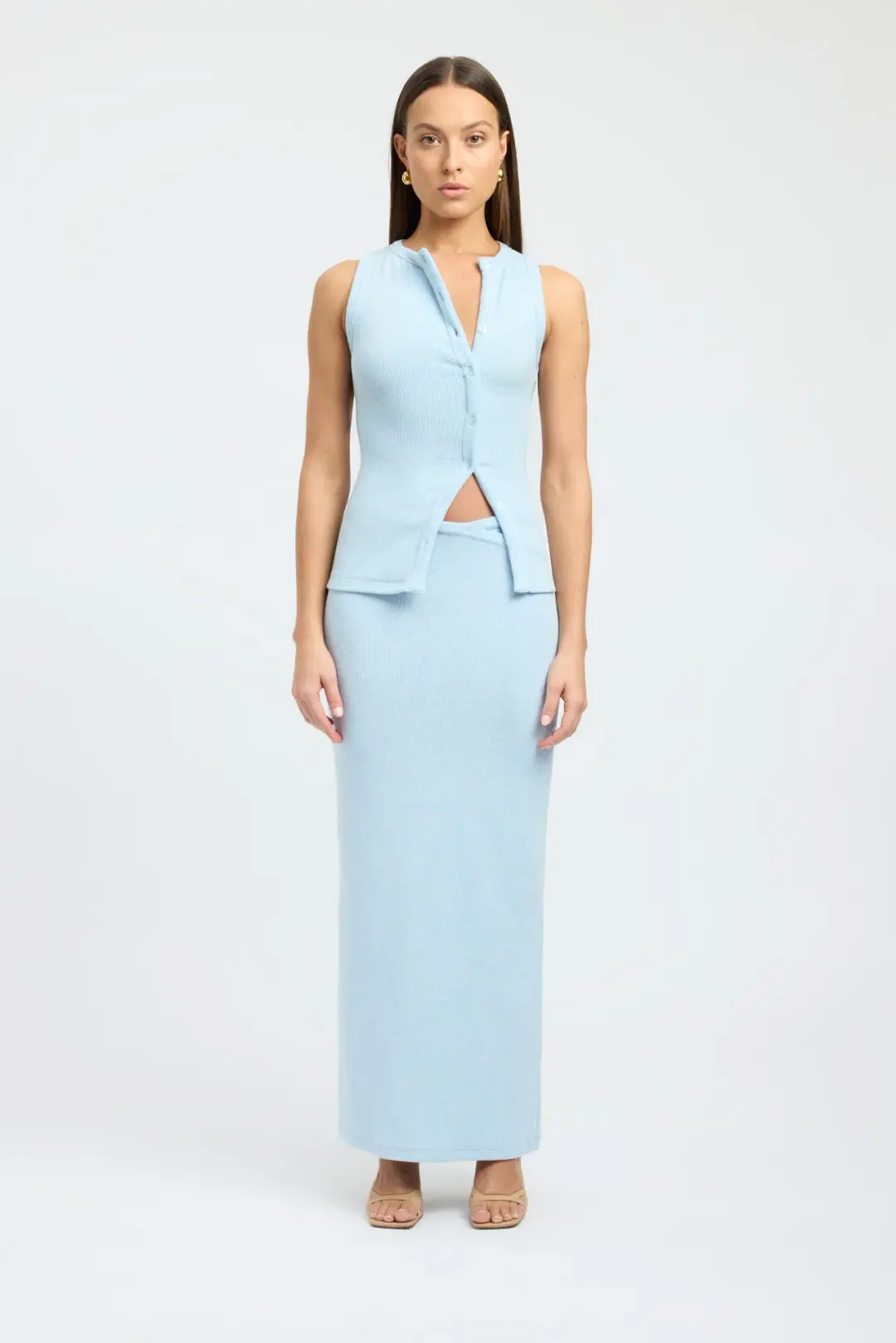 Kookai Bec Button Tank Size 36 and Carter Maxi Skirt Set Size 34 Baby Blue Marle for rent on The Volte - main image