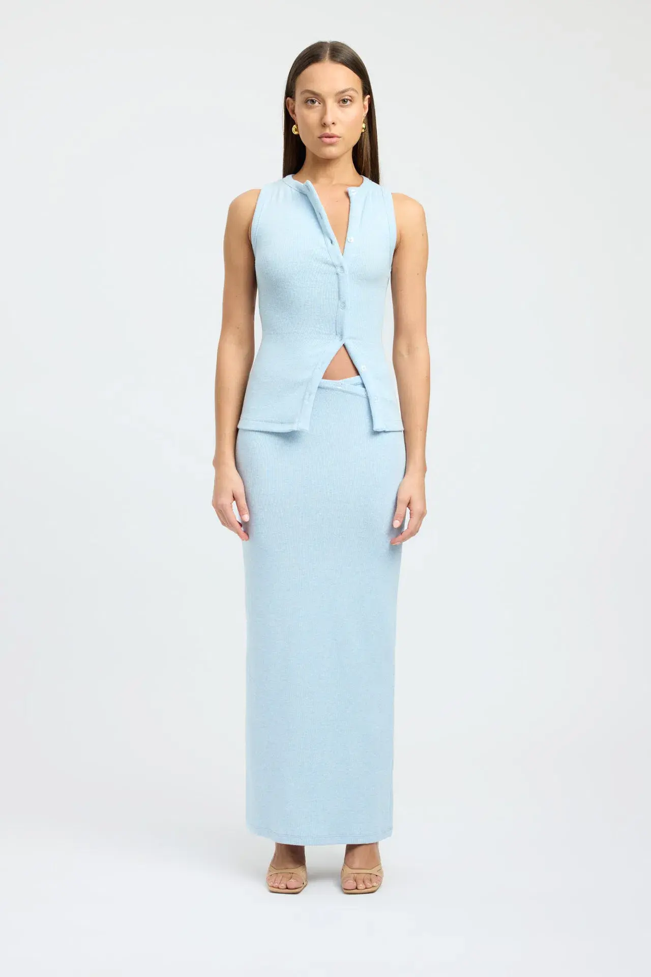 Kookai Bec Button Tank Size 36 and Carter Maxi Skirt Set Size 34 Baby Blue Marle - Image 1