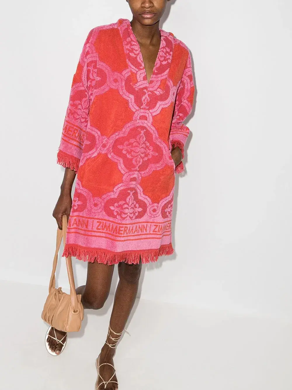 Zimmermann Poppy Fringed Terry Towel Mini Dress Red Pink Size 1 / AU 10  - Image 1