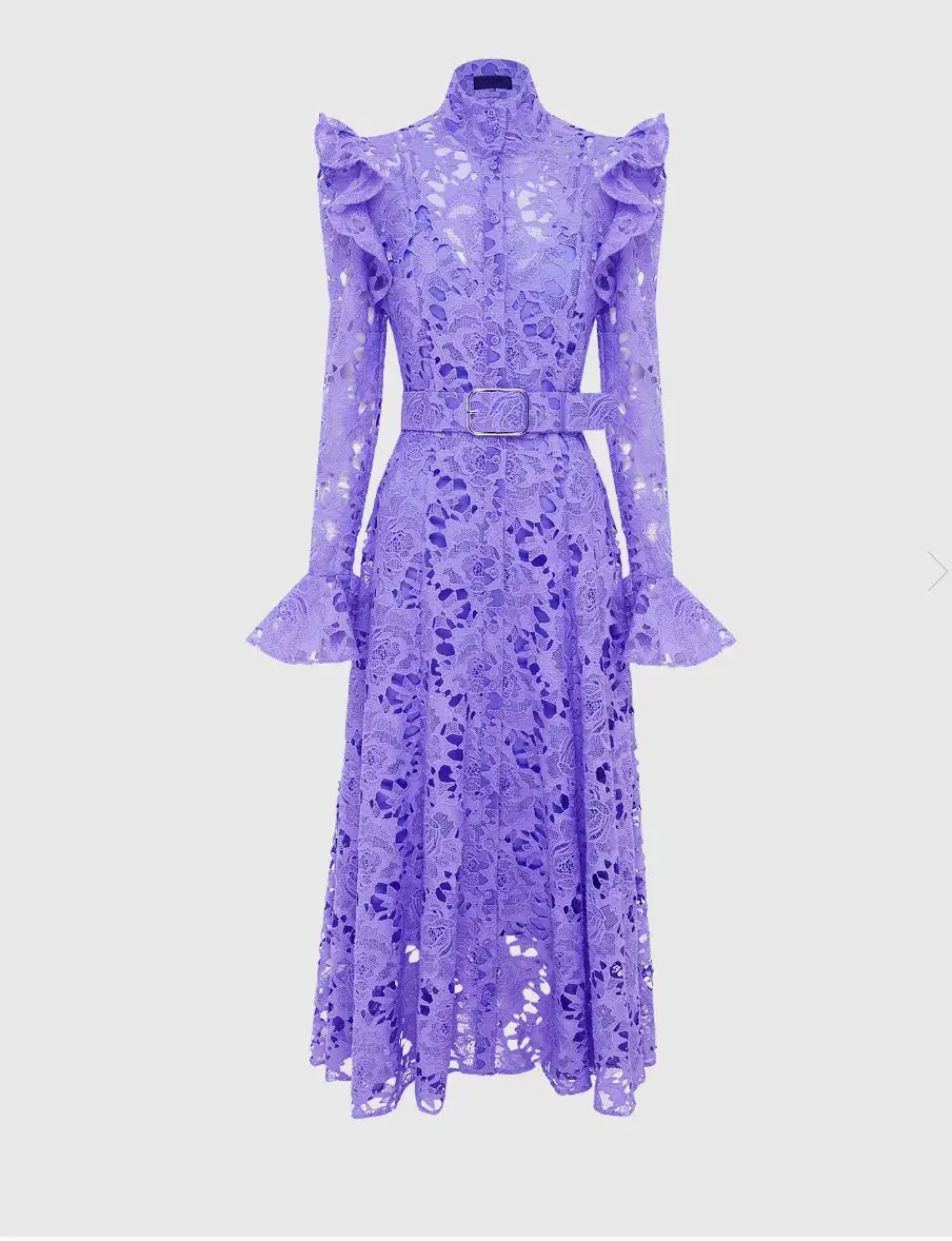 Leo Lin Aliyah Lace Butterfly Sleeve Midi Dress Lavender Size 10 for rent on The Volte - main image