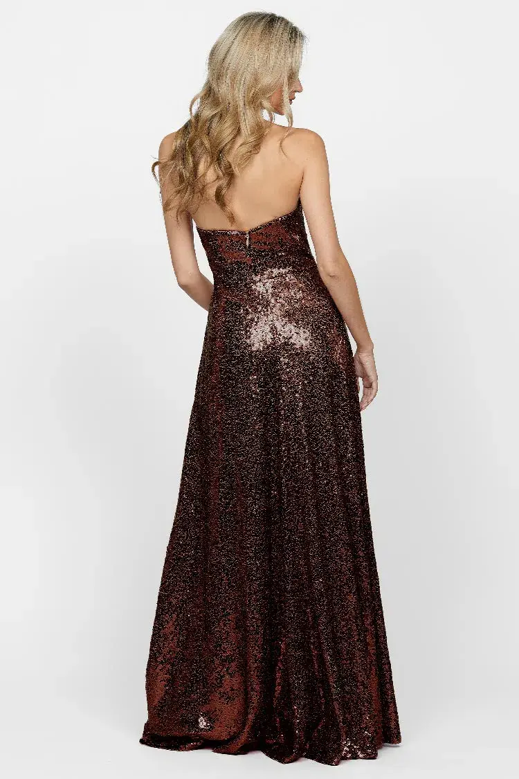  Bariano Miya Strapless Flowy A-line Dress Chocolate Size 12 - Image 3