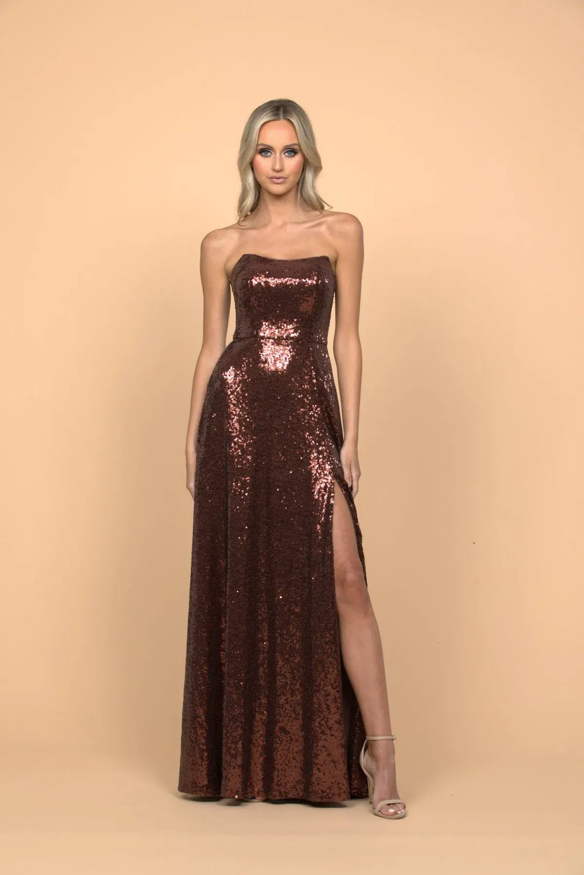  Bariano Miya Strapless Flowy A-line Dress Chocolate Size 14 - Image 1