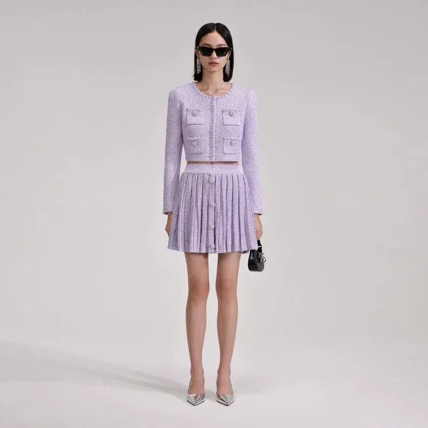 Self Portrait Lilac Skirt And Cardigan Set Mini Purple Size AU 8 - Image 1