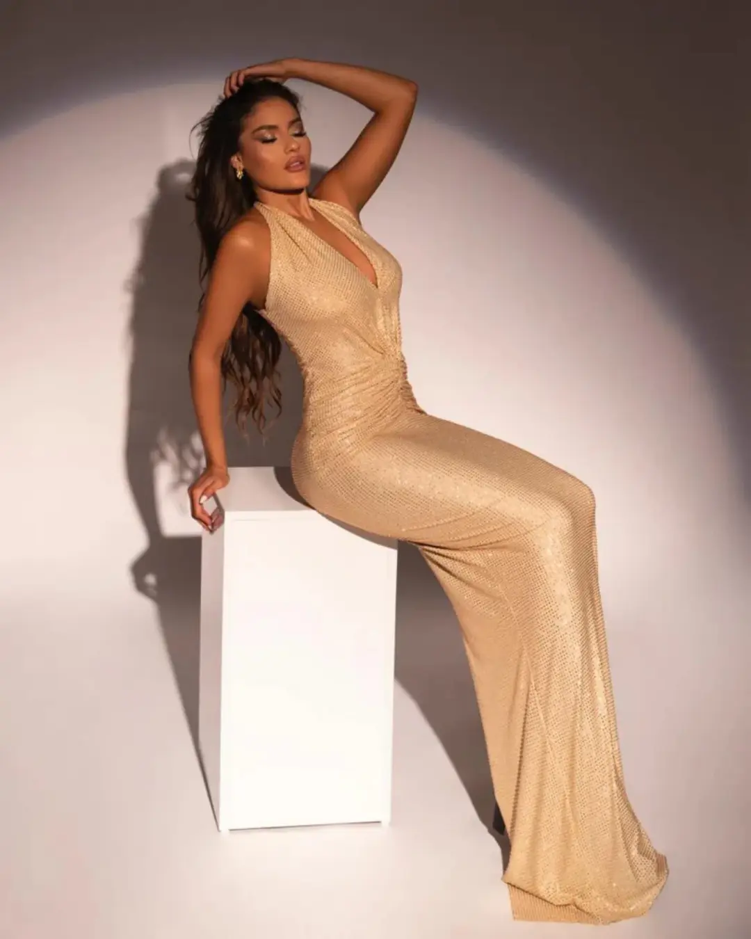 Monda Beqiri Fall Dress Gold Size AU 8  for rent on The Volte - main image