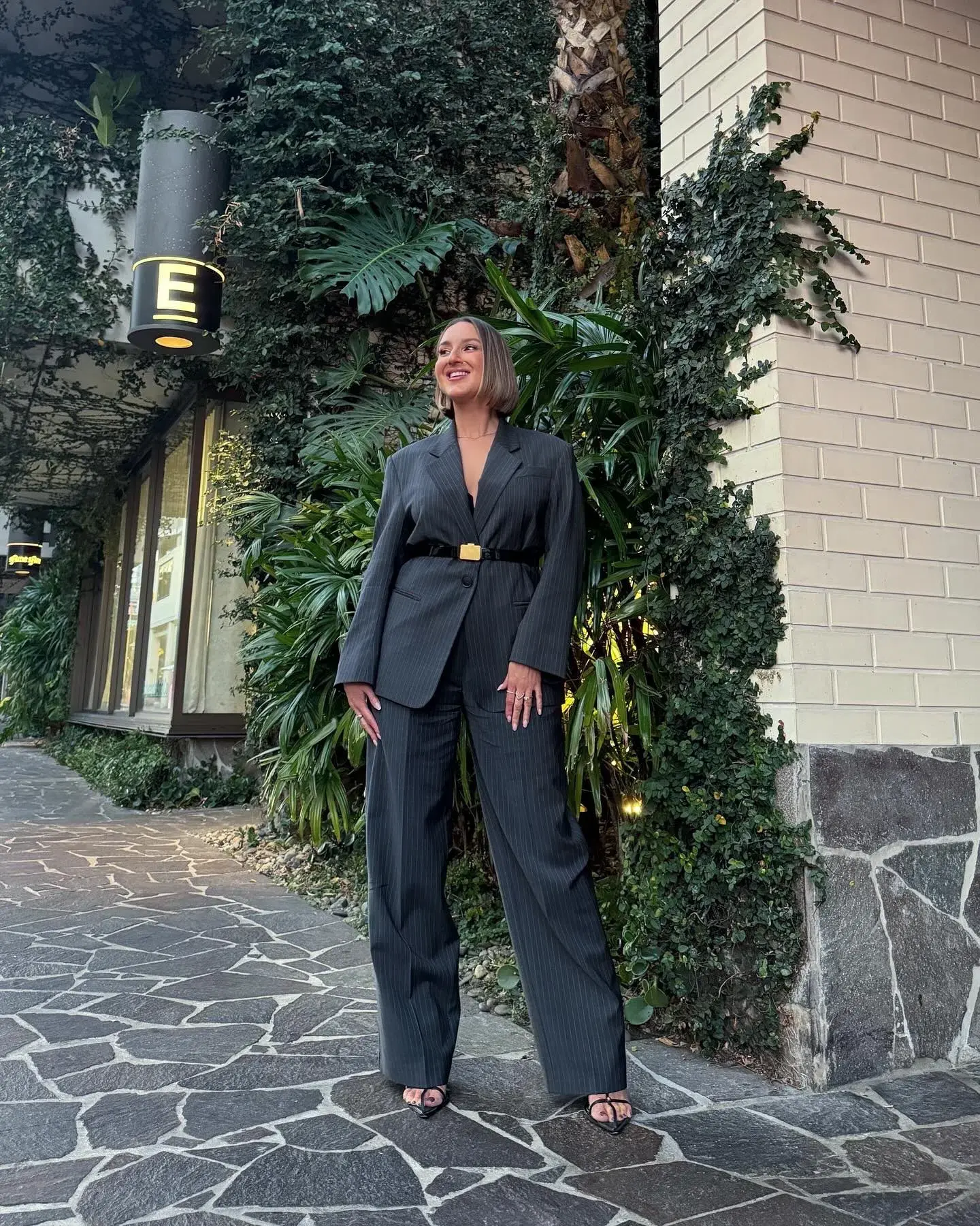 Camilla and Marc Brancusi Blazer and Pant Set Charcoal Pinstripe Size AU 8 - Image 1