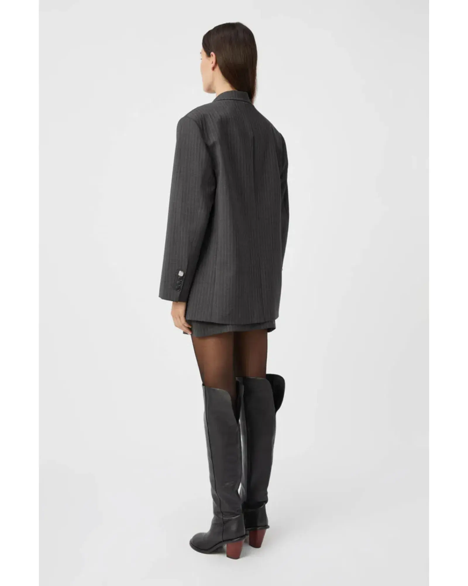 Camilla and Marc Brancusi Blazer and Mini Skirt Set Charcoal Pinstripe Size AU 8 - Image 3
