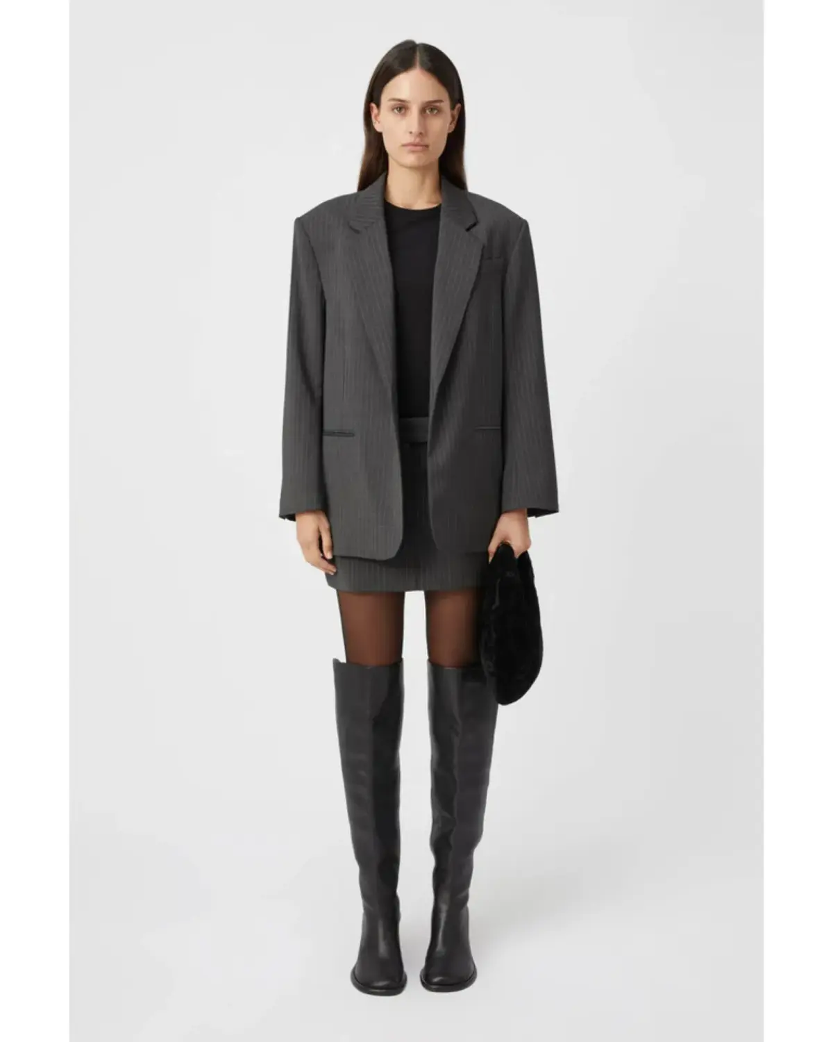 Camilla and Marc Brancusi Blazer and Mini Skirt Set Charcoal Pinstripe Size AU 6 - Image 1