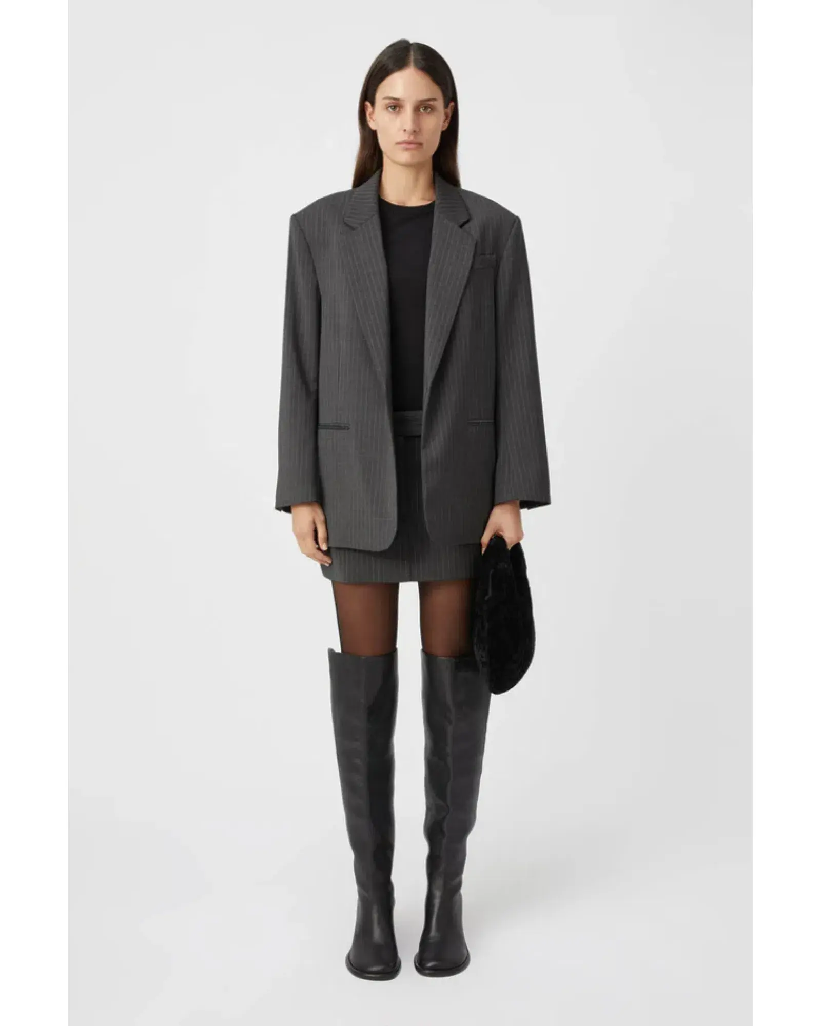 Camilla and Marc Brancusi Blazer and Mini Skirt Set Charcoal Pinstripe Size AU 6 - Image 1