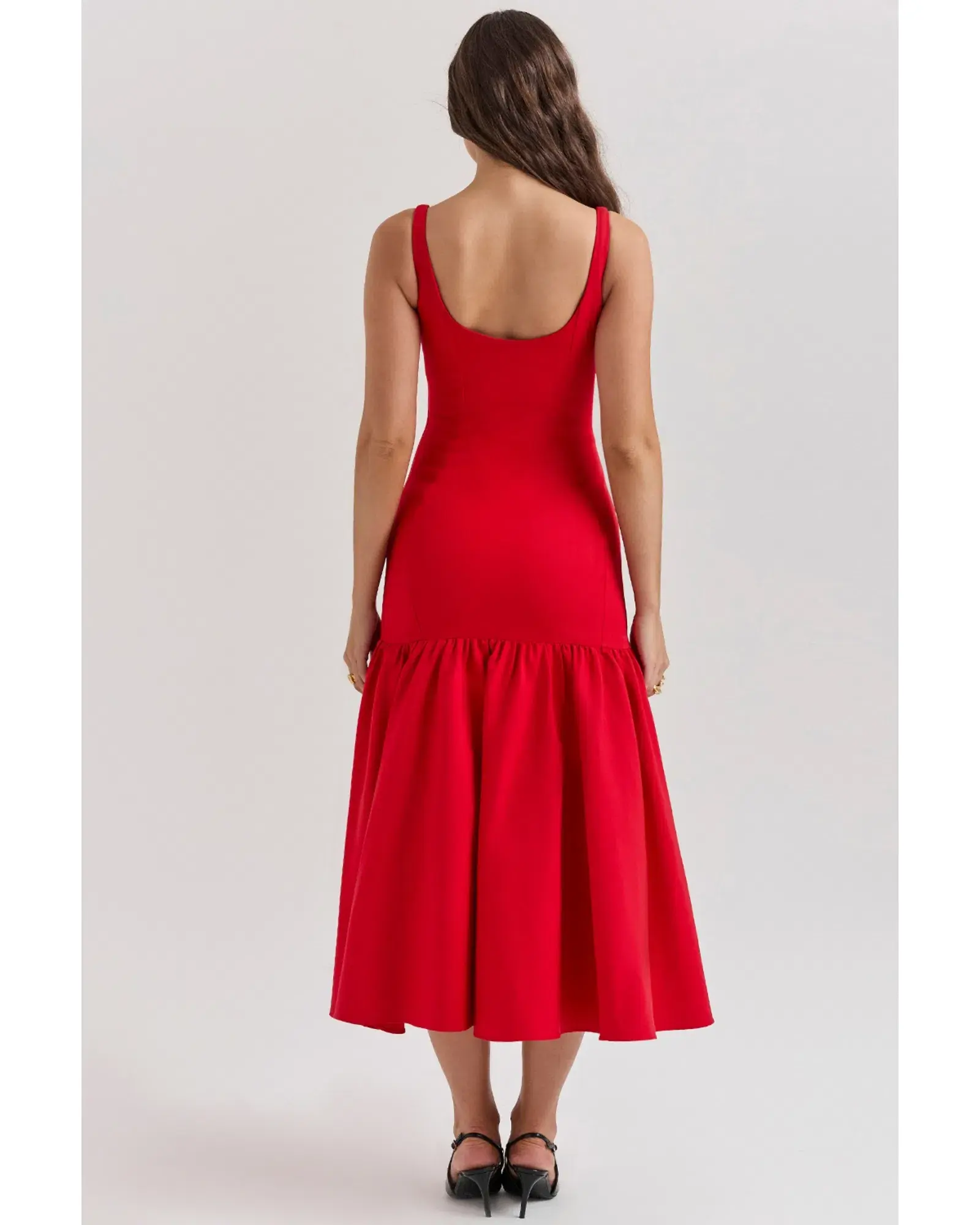House Of CB Amore Dropped Waist Midi Dress Scarlet Size AU 12  - Image 3