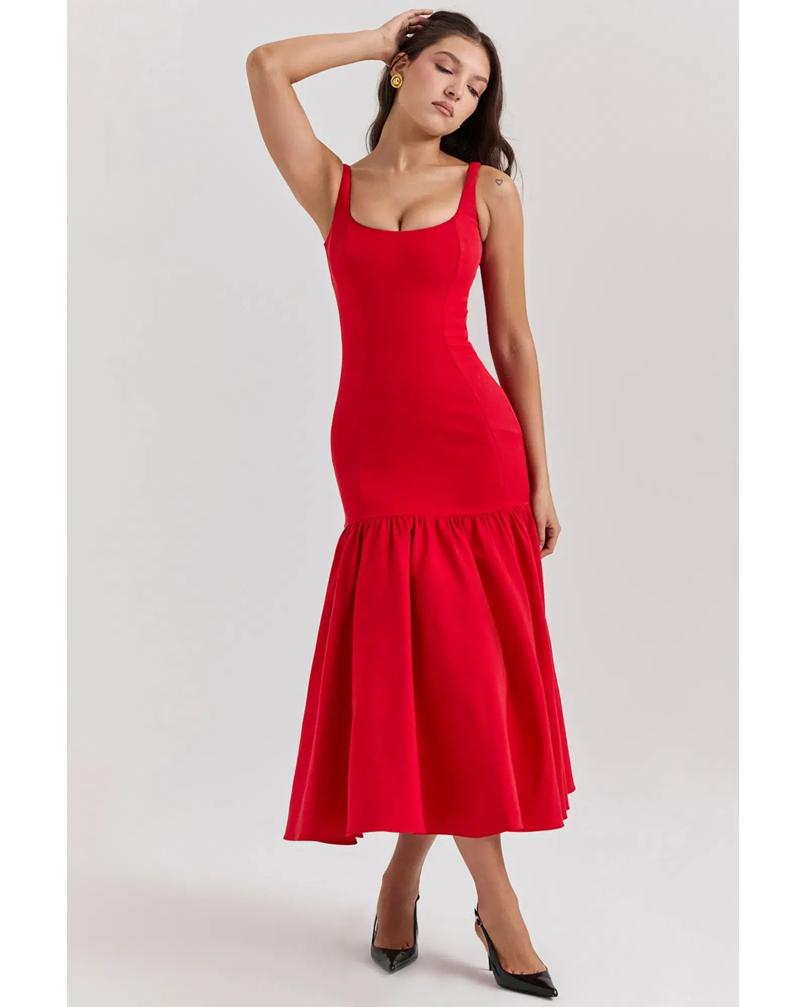House Of CB Amore Dropped Waist Midi Dress Scarlet Size AU 12  - Image 1