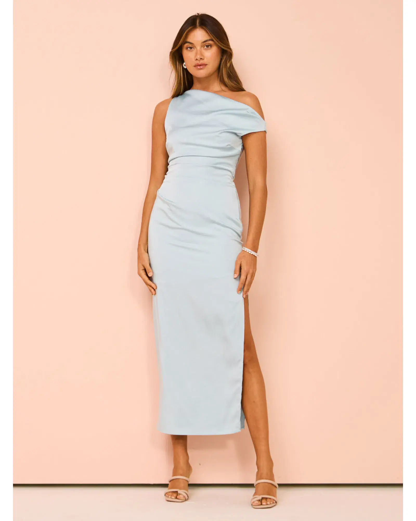 Bec & Bridge Rochelle Asym Midi Dress in Dolphin Blue Size AU 10 - Image 1