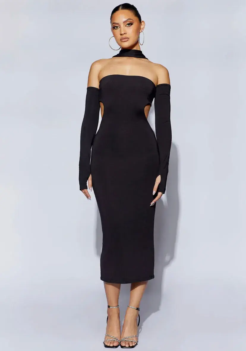 Meshki Demie Neckband Midi Dress With Fingerless Gloves Black Size S / AU 8 - Image 1