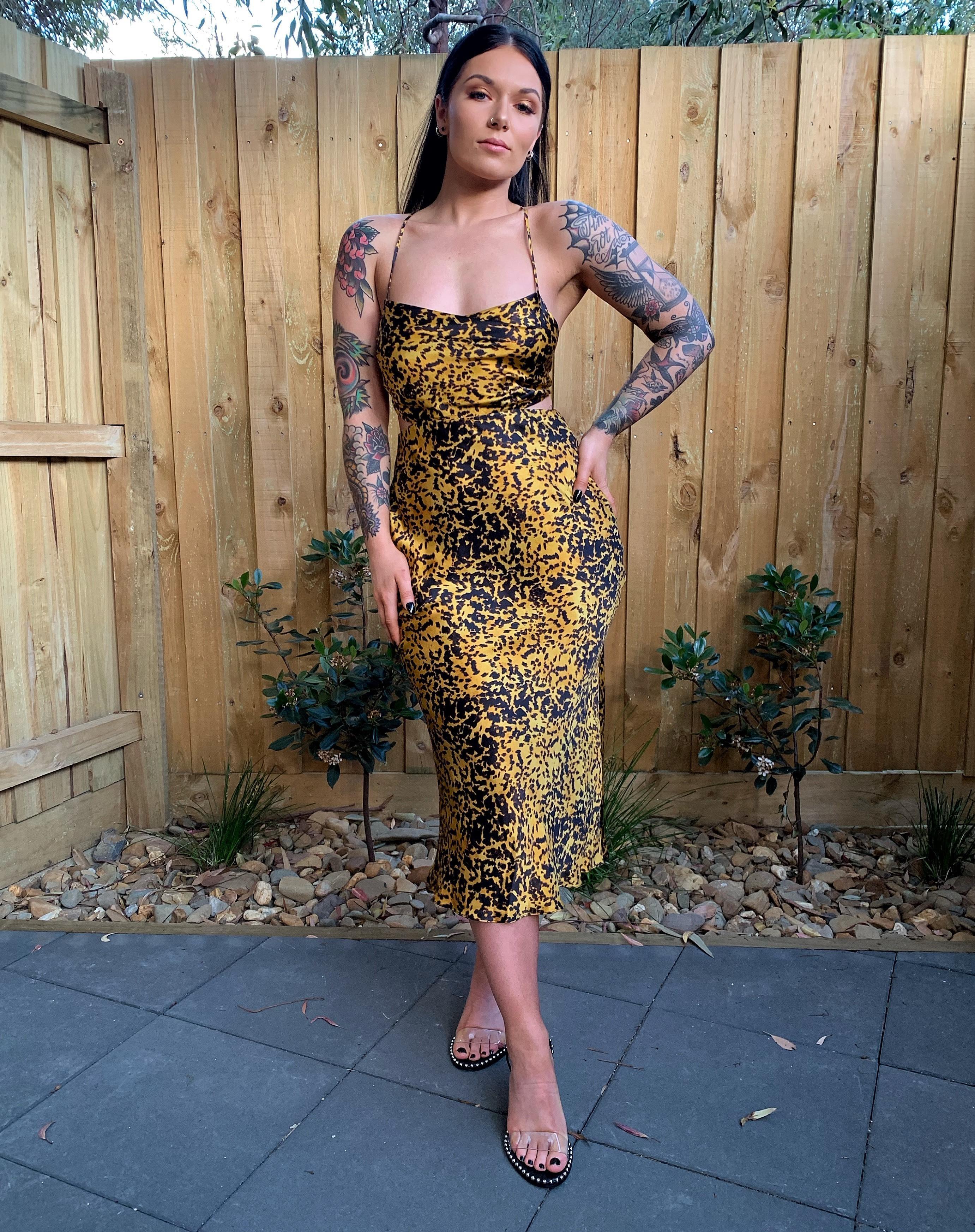 Bec & Bridge Turtle Rock Midi Dress Gold/Black Size AU 8 - Image 2