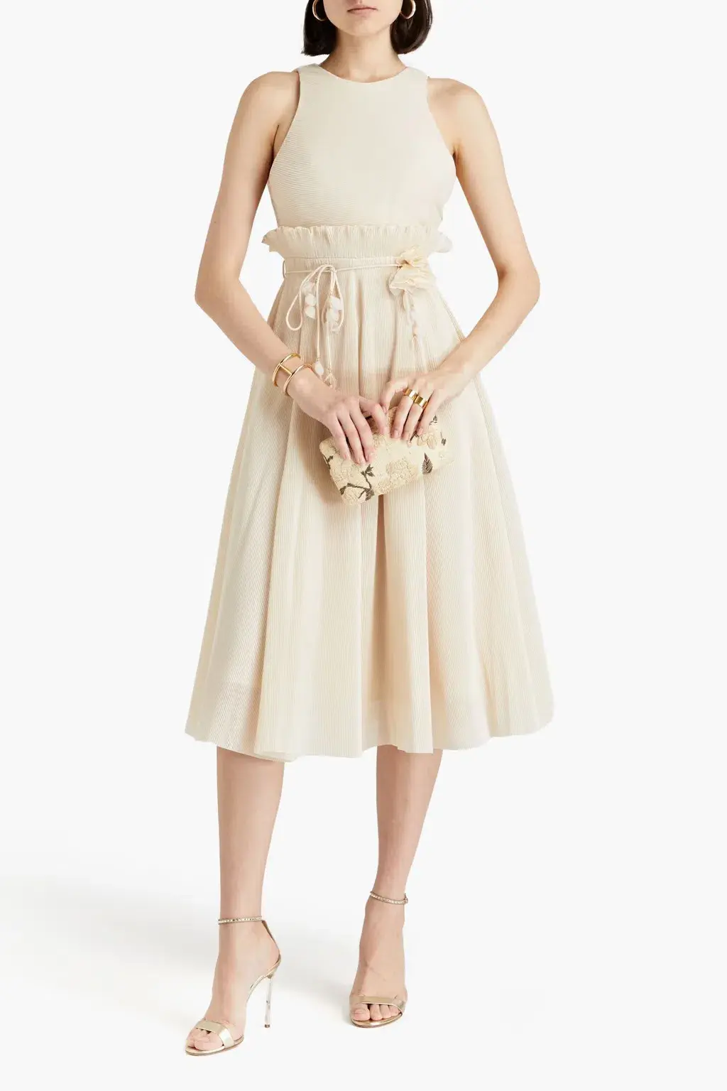 Zimmermann Pleated Picnic Midi Dress Ivory Size 1 / AU 10 - Image 1