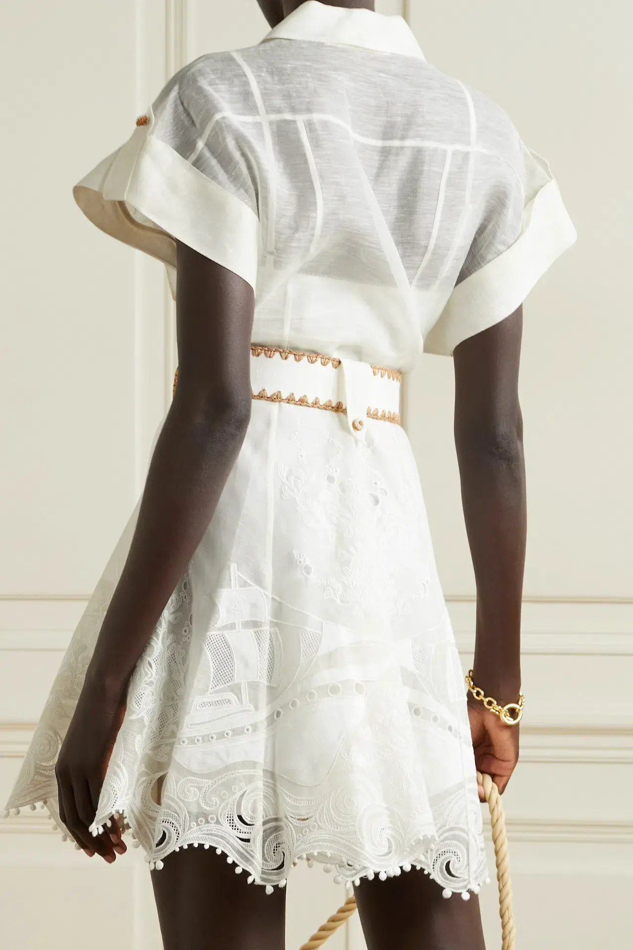 Zimmermann Postcard Embroidered Mini Shirt Dress with Belt Ivory Size 1 / AU 10 - Image 2