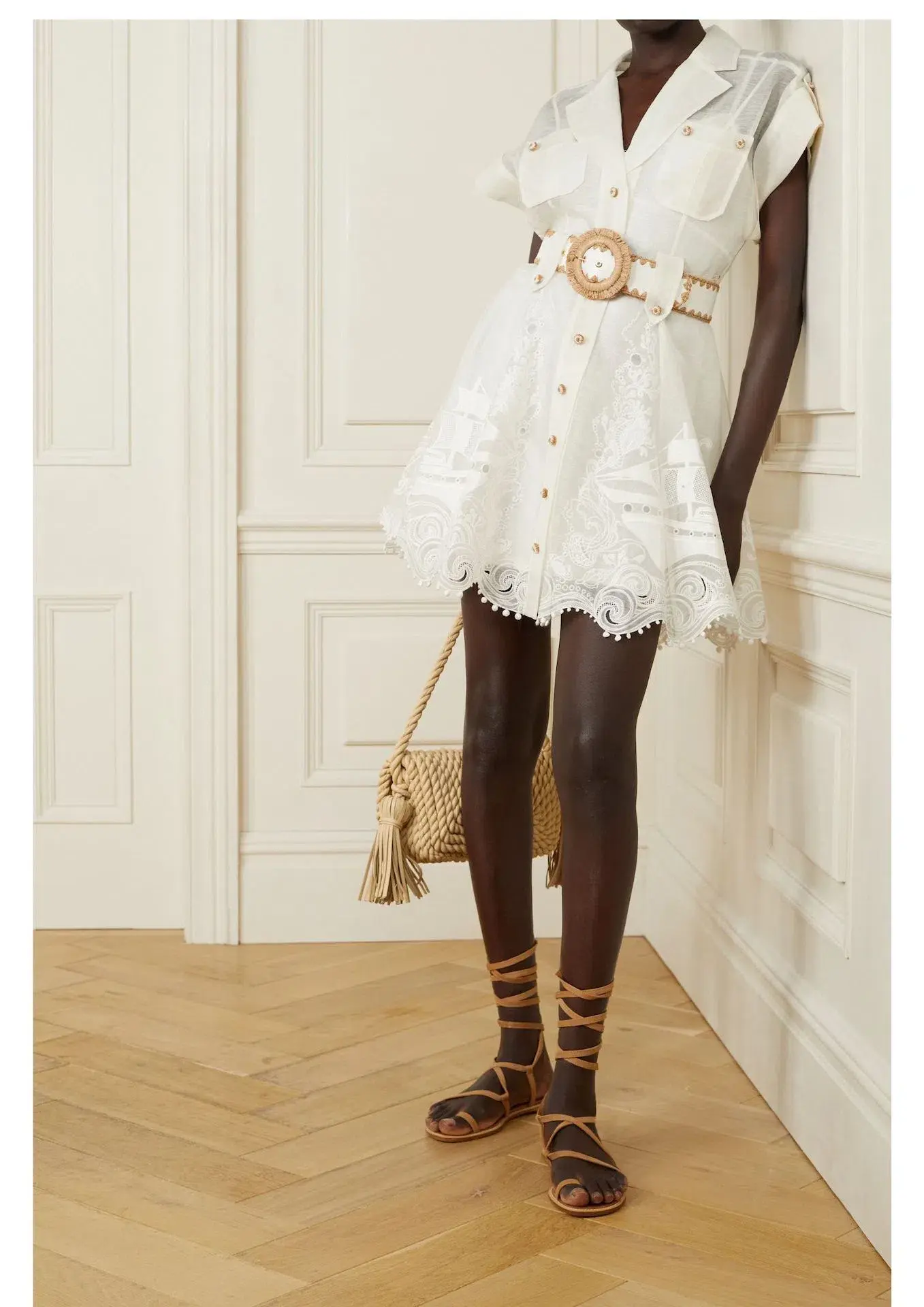 Zimmermann Postcard Embroidered Mini Shirt Dress with Belt Ivory Size 1 / AU 10 - Image 1