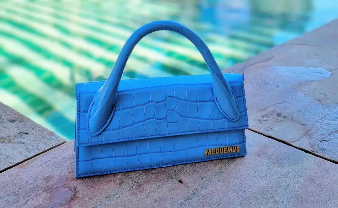 Jacquemus Le Chiquito Long Bag in Croc Blue for rent on The Volte - main image