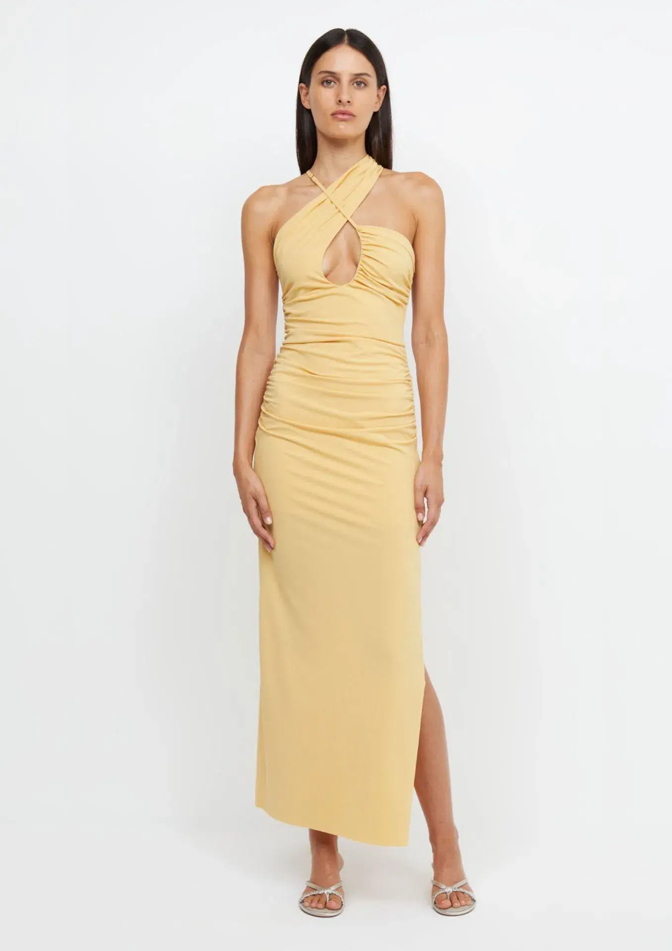 Bec & Bridge Montana Cross Over Midi Dress Straw Yellow Size 6 - Image 1