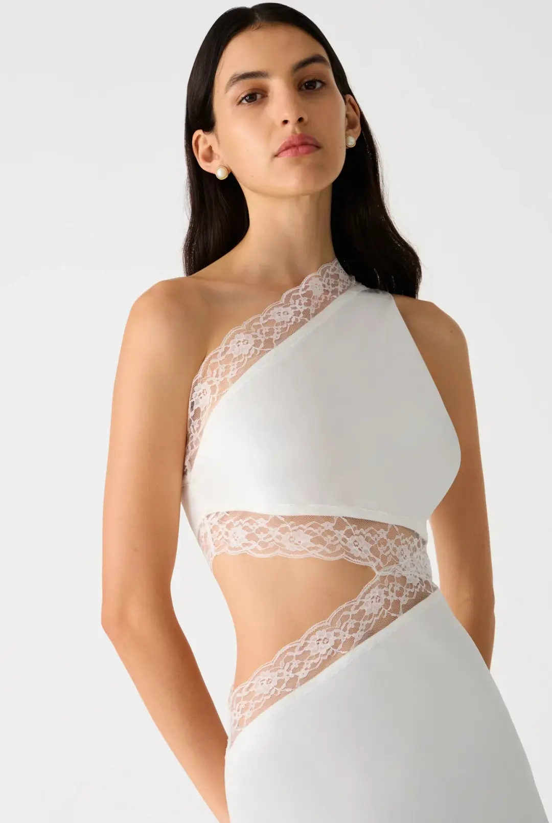 MISHA Jillian Satin & Lace Gown Ivory Size 8/S for rent on The Volte - main image