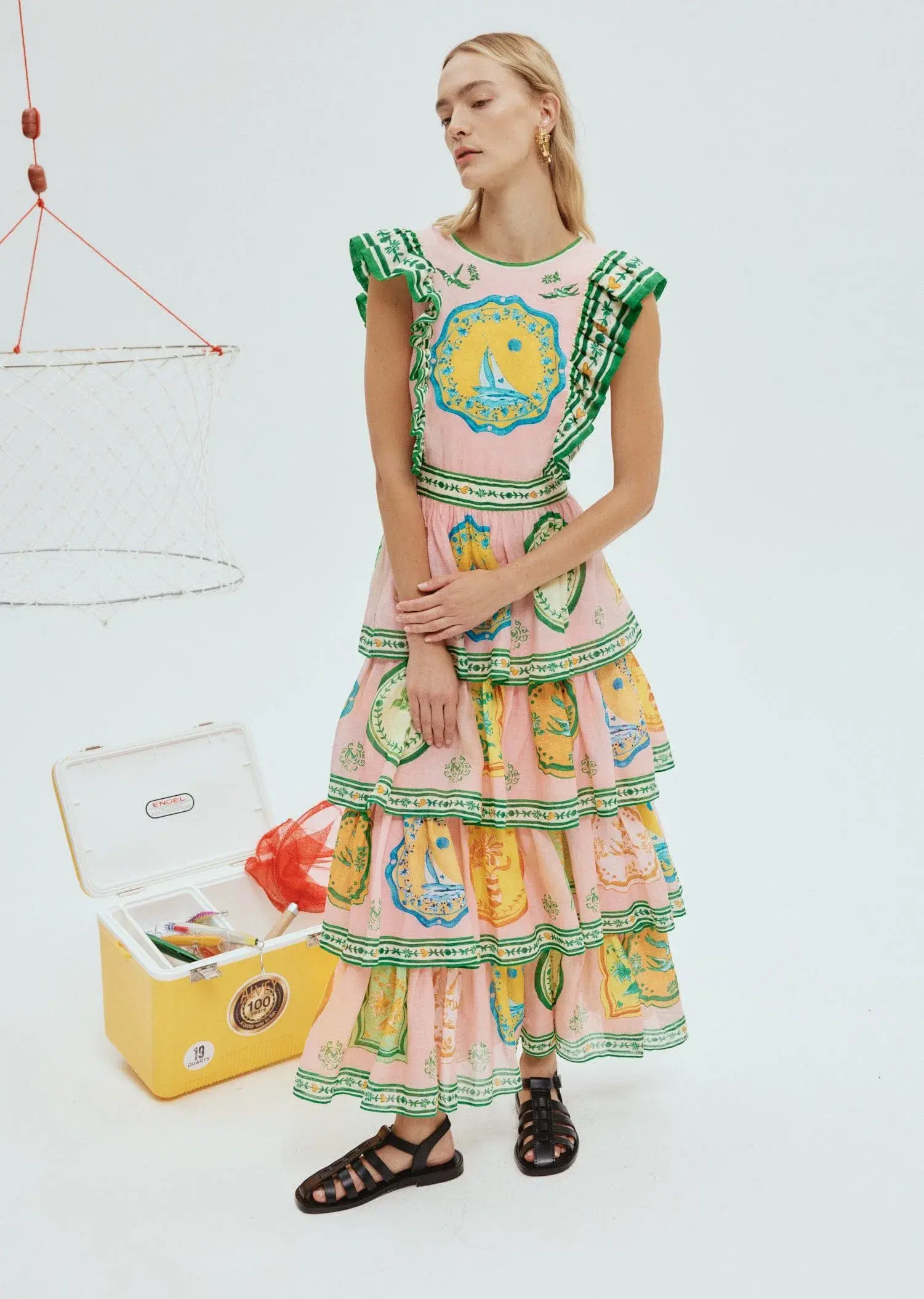 Alemais Porcelain Frill Midi Dress Print Size 8 - Image 1