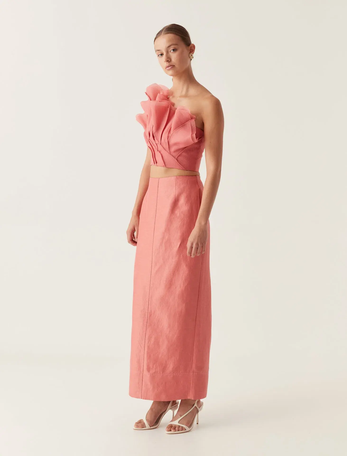 Aje Flame Crop Top and Mary Column Maxi Skirt Set Guava Pink Size 10 - Image 2