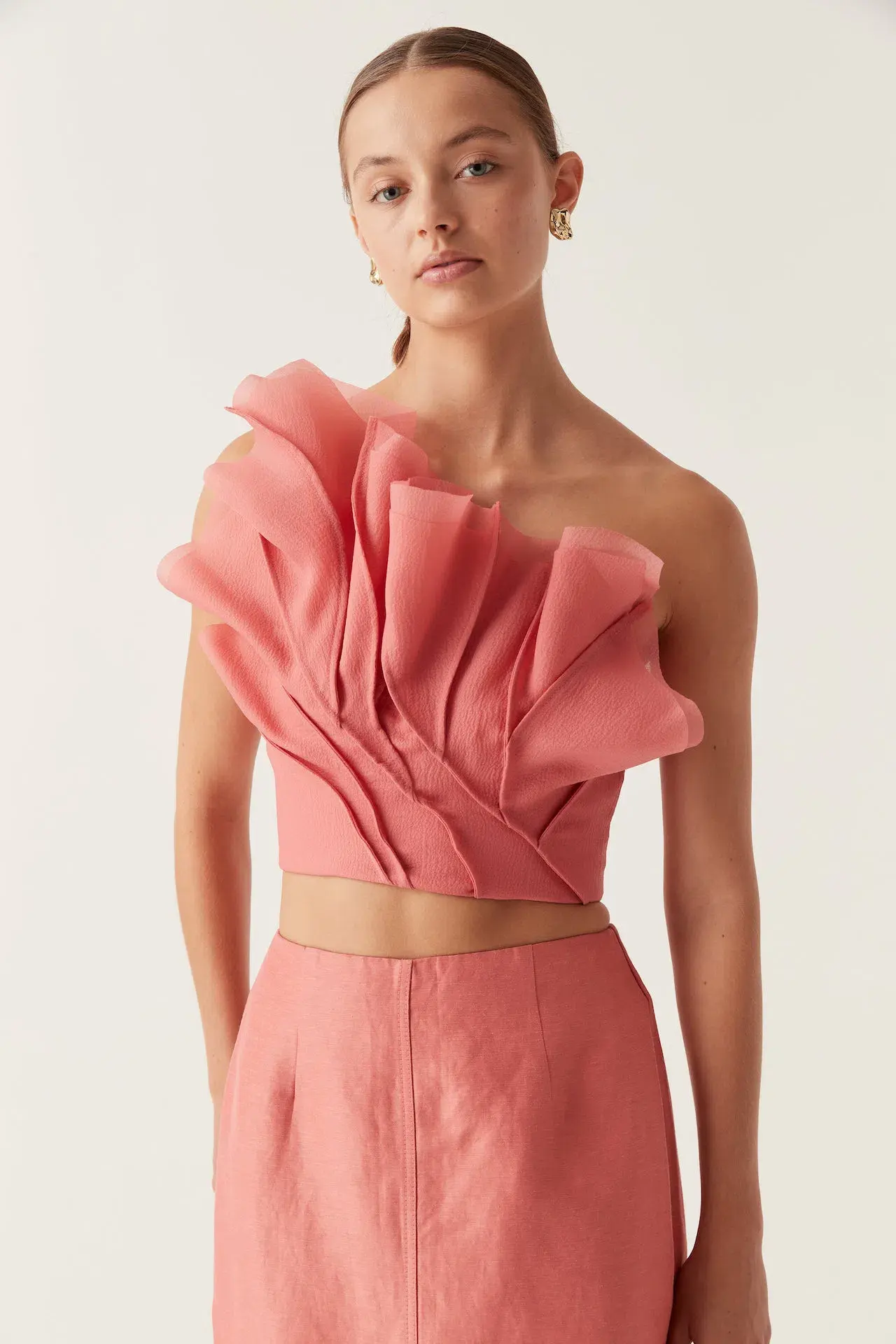 Aje Flame Crop Top and Mary Column Maxi Skirt Set Guava Pink Size 10 - Image 4