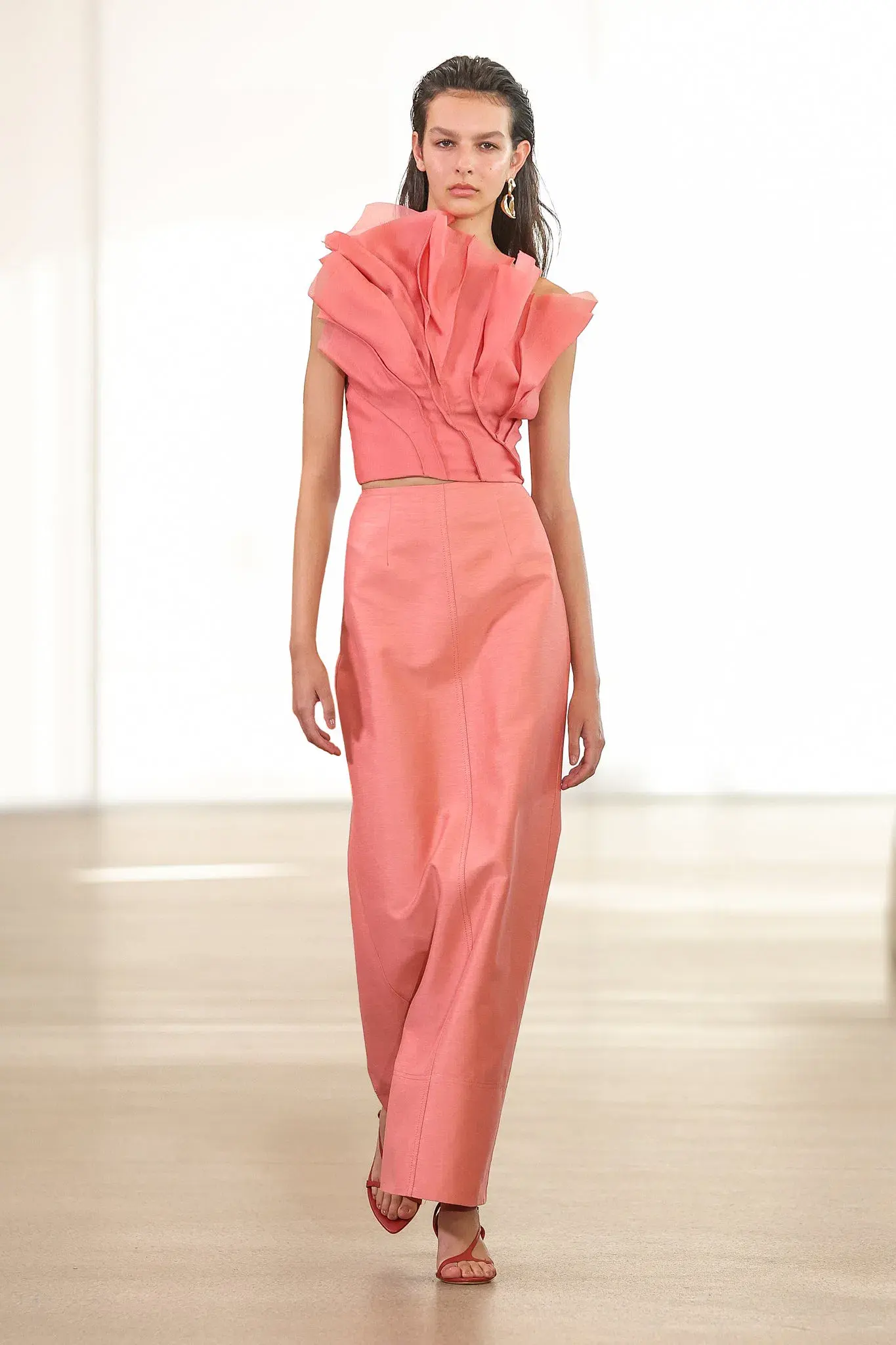Aje Flame Crop Top and Mary Column Maxi Skirt Set Guava Pink Size 10 - Image 1