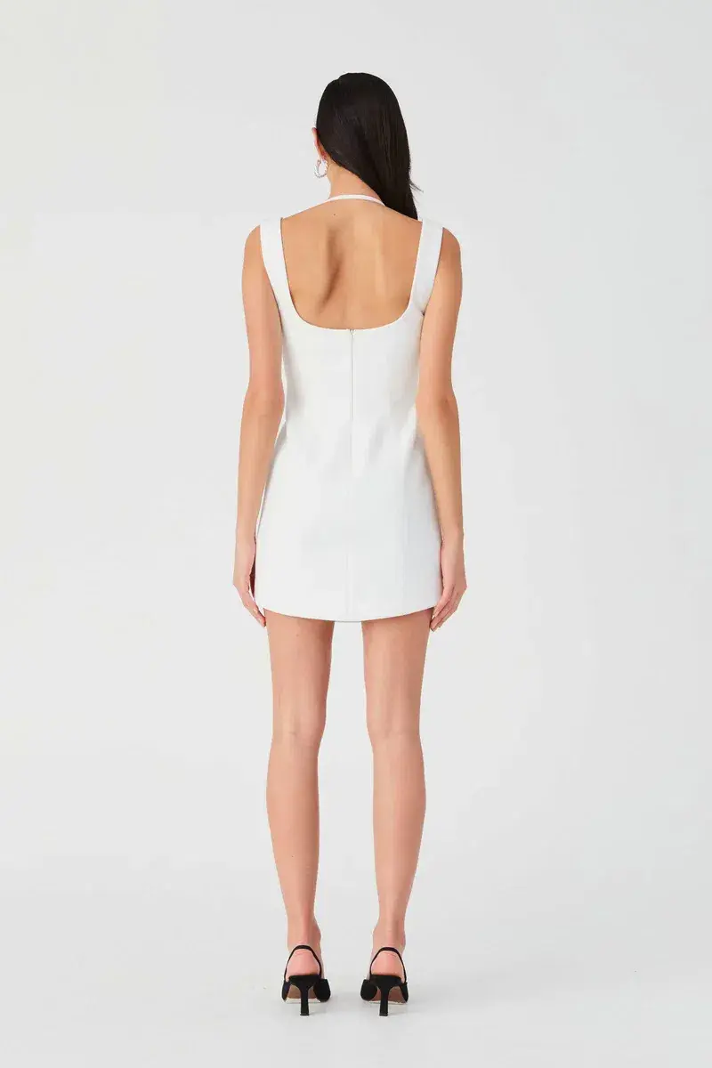 Misha Lowen Crepe Mini Dress Ivory Size 10/M - Image 3
