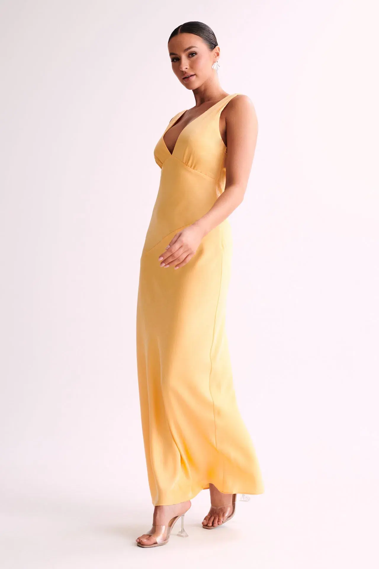 Meshki Nadia Satin Maxi Dress With Back Cowl Lemon Size XXL / AU 16 - Image 4