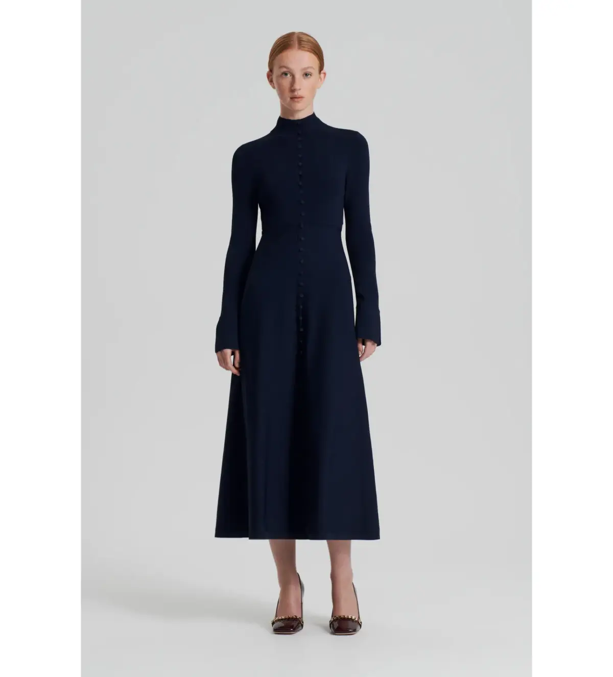 Scanlan Theodore Crepe Knit Button Polo Midi Dress in Navy Size 6 - Image 1
