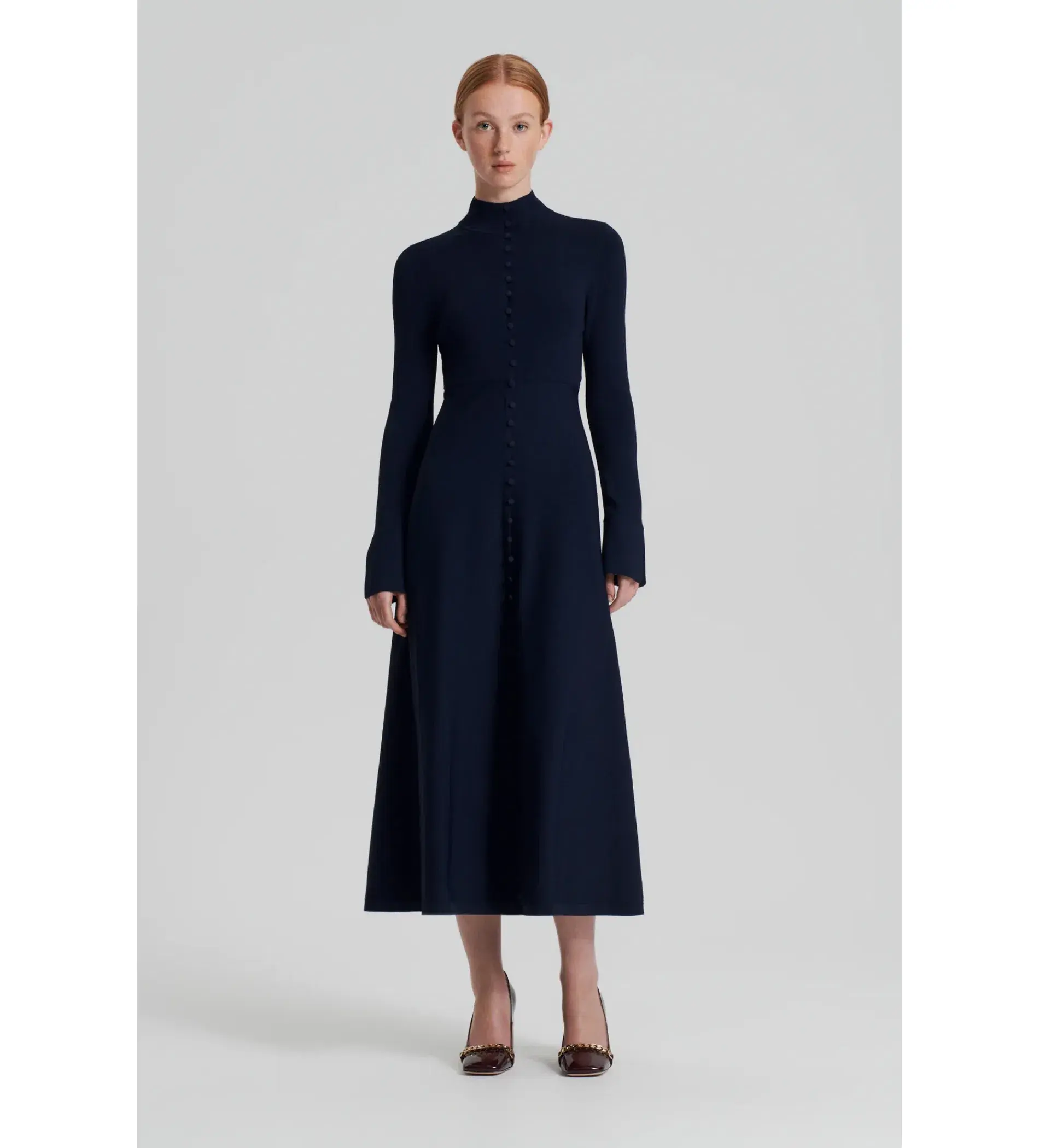 Scanlan Theodore Crepe Knit Button Polo Midi Dress in Navy Size 6 - Image 1