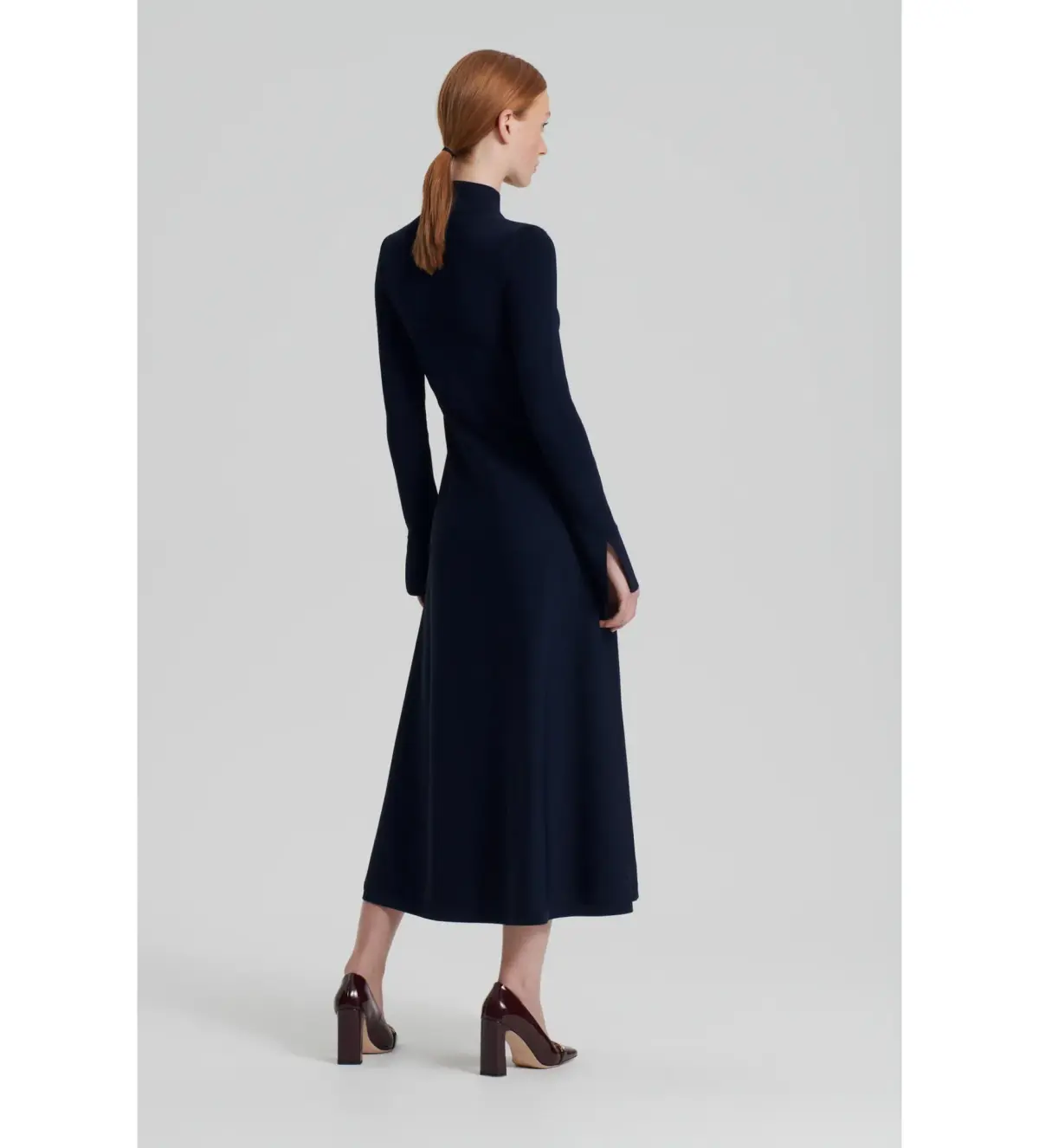 Scanlan Theodore Crepe Knit Button Polo Midi Dress in Navy Size 6 - Image 3