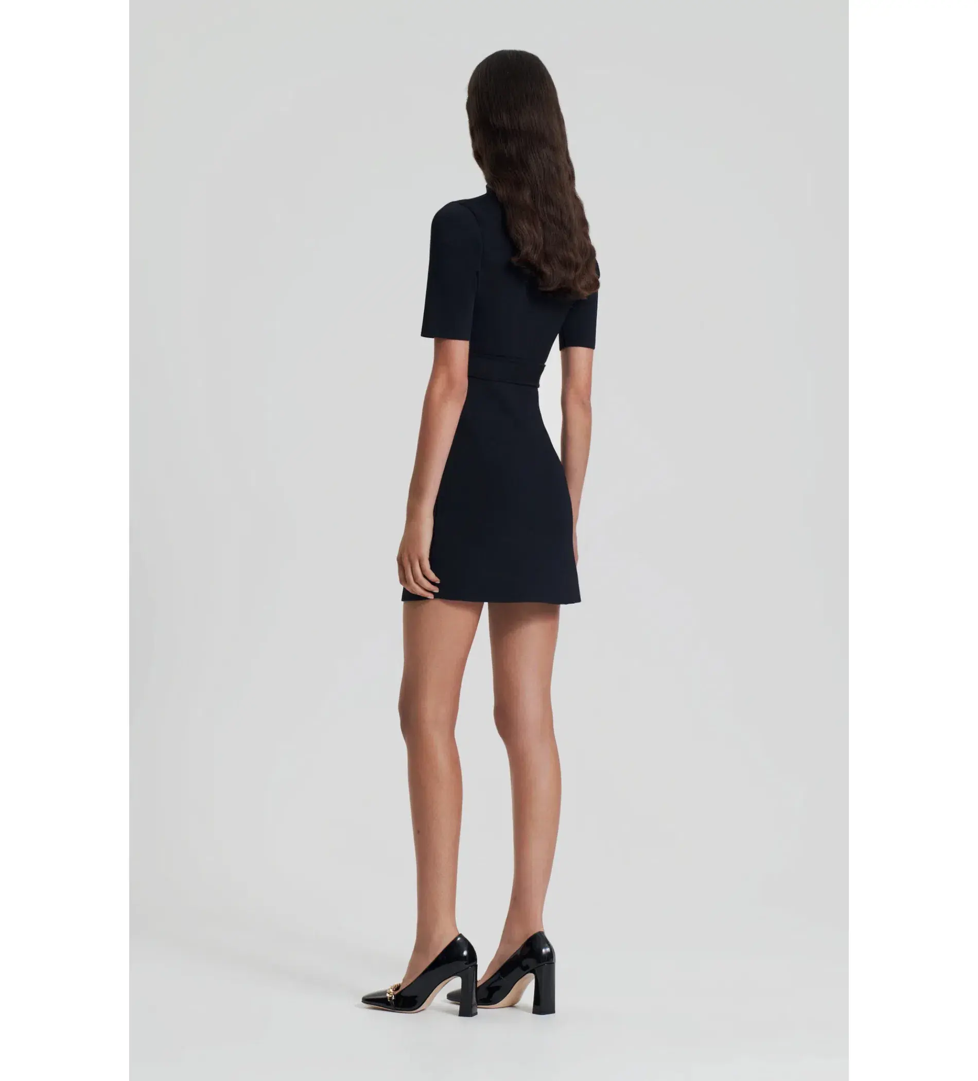 Scanlan Theodore Crepe Knit Mini Button Dress Black Size 8/S - Image 3