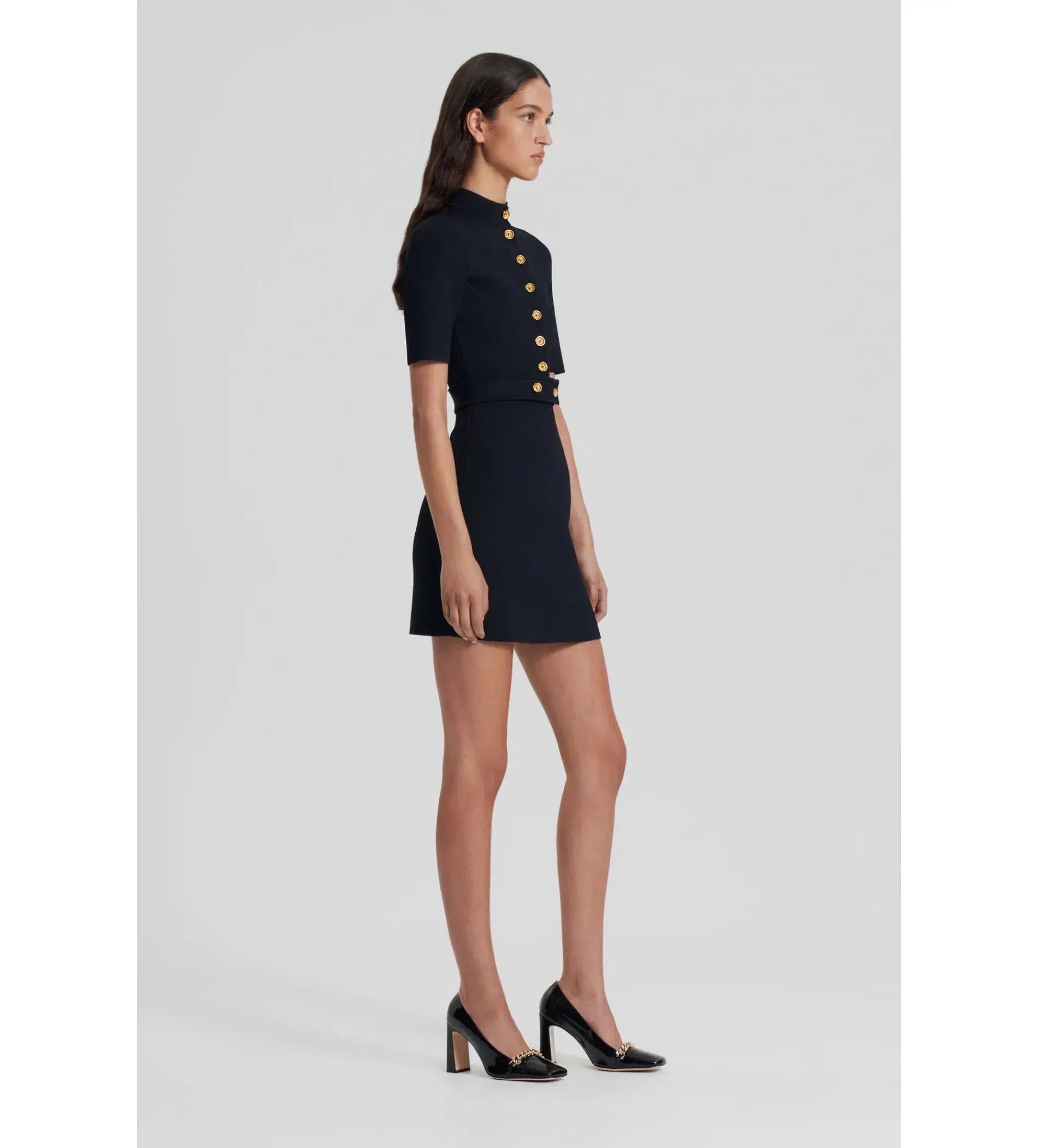 Scanlan Theodore Crepe Knit Mini Button Dress Black Size 8/S - Image 2