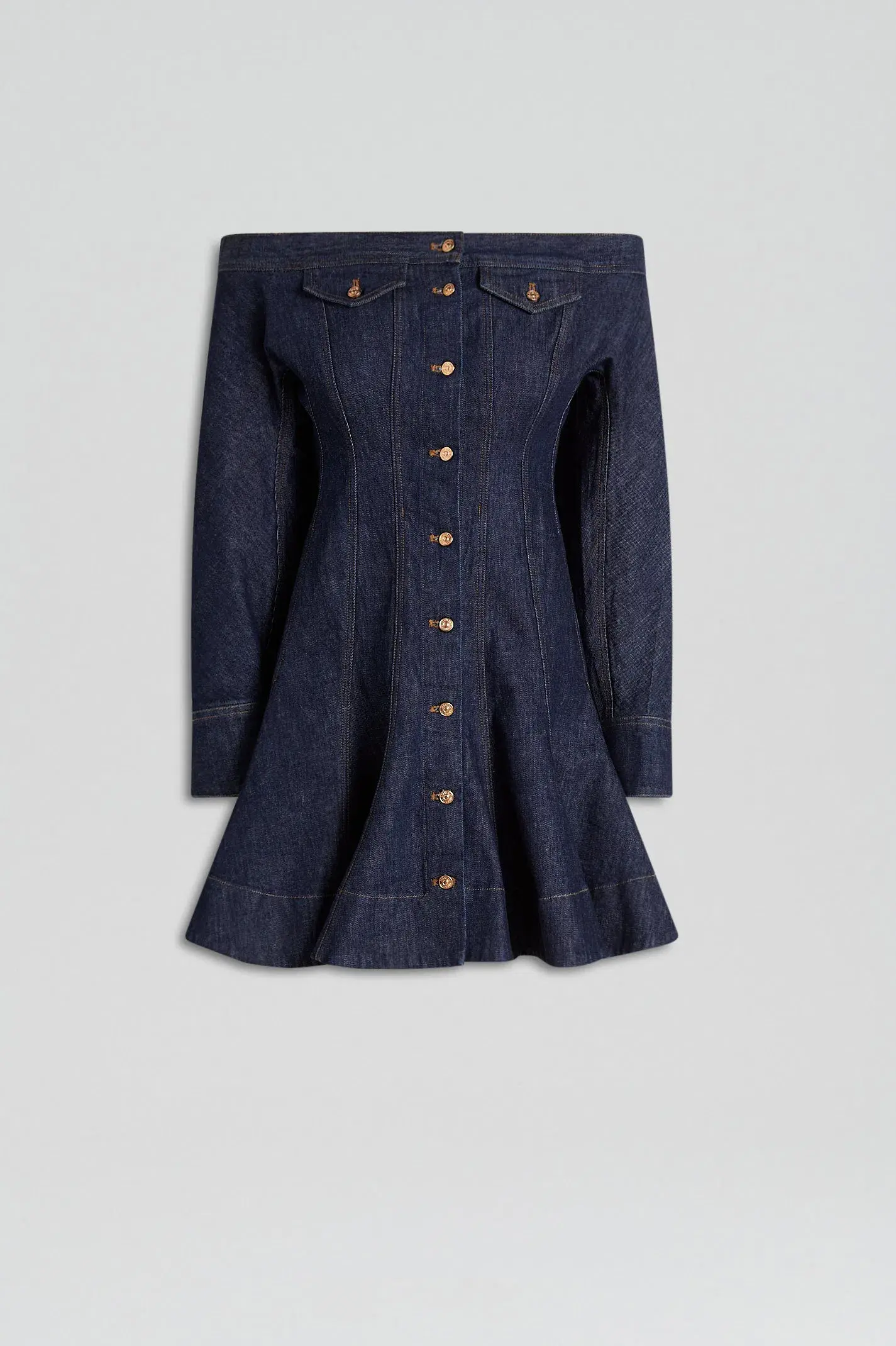Scanlan Theodore Denim Skater Off Shoulder Mini Dress Indigo Size 8 - Image 4