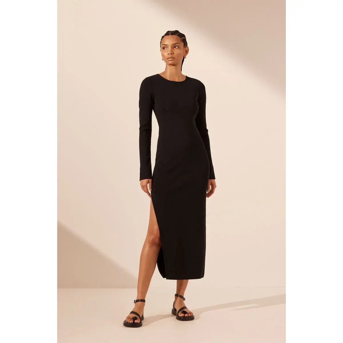 Shona Joy Basic Long Sleeve Open Back Midi Dress Black Size M / AU 10 - Image 1