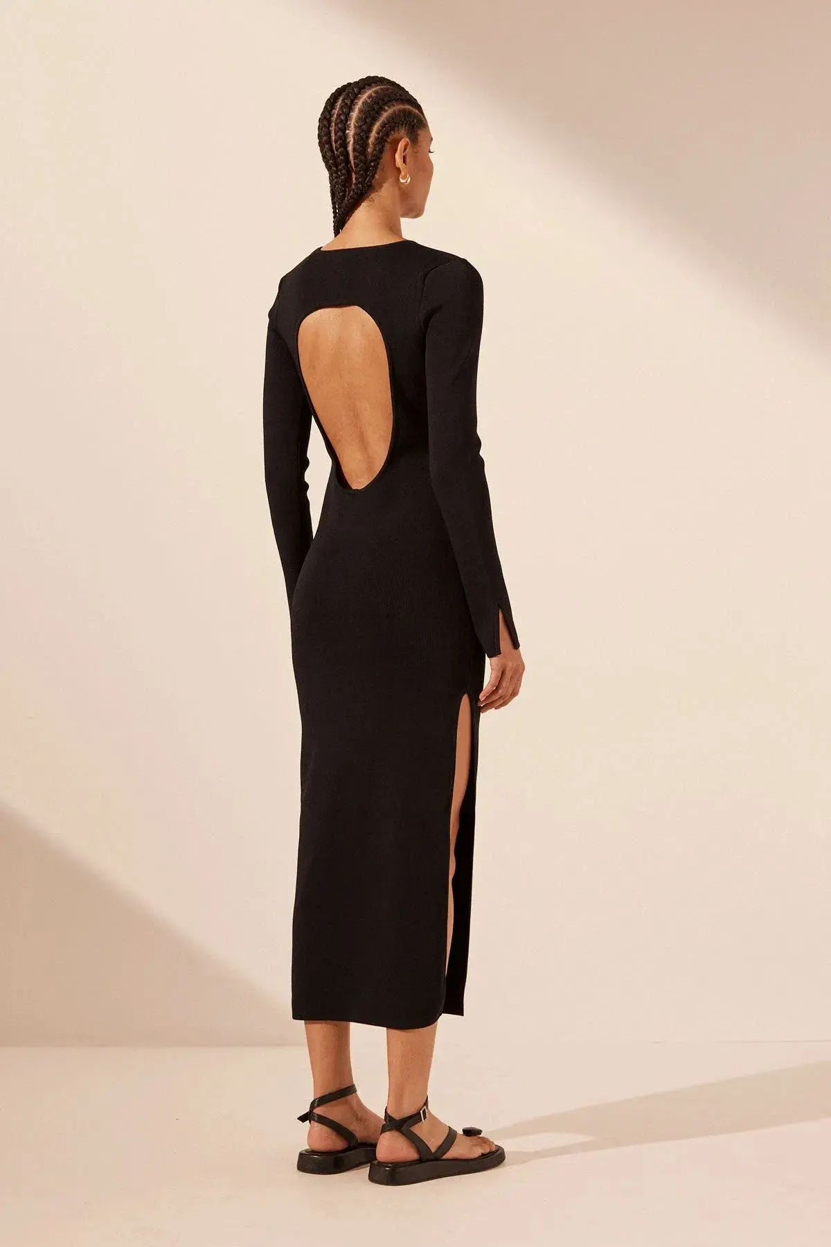 Shona Joy Basic Long Sleeve Open Back Midi Dress Black Size M / AU 10 - Image 2