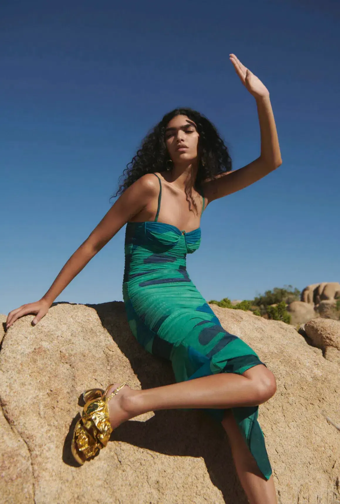 Sir the Label Frankie Gathered Midi Dress Blue/Green Size 0 (AU 6) - Image 3